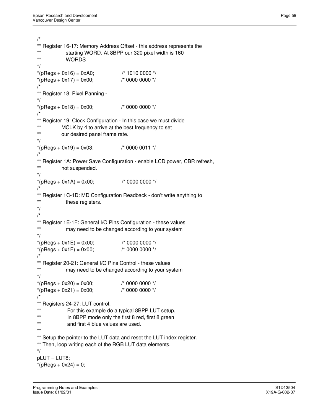 Epson S1D13504 manual Words 