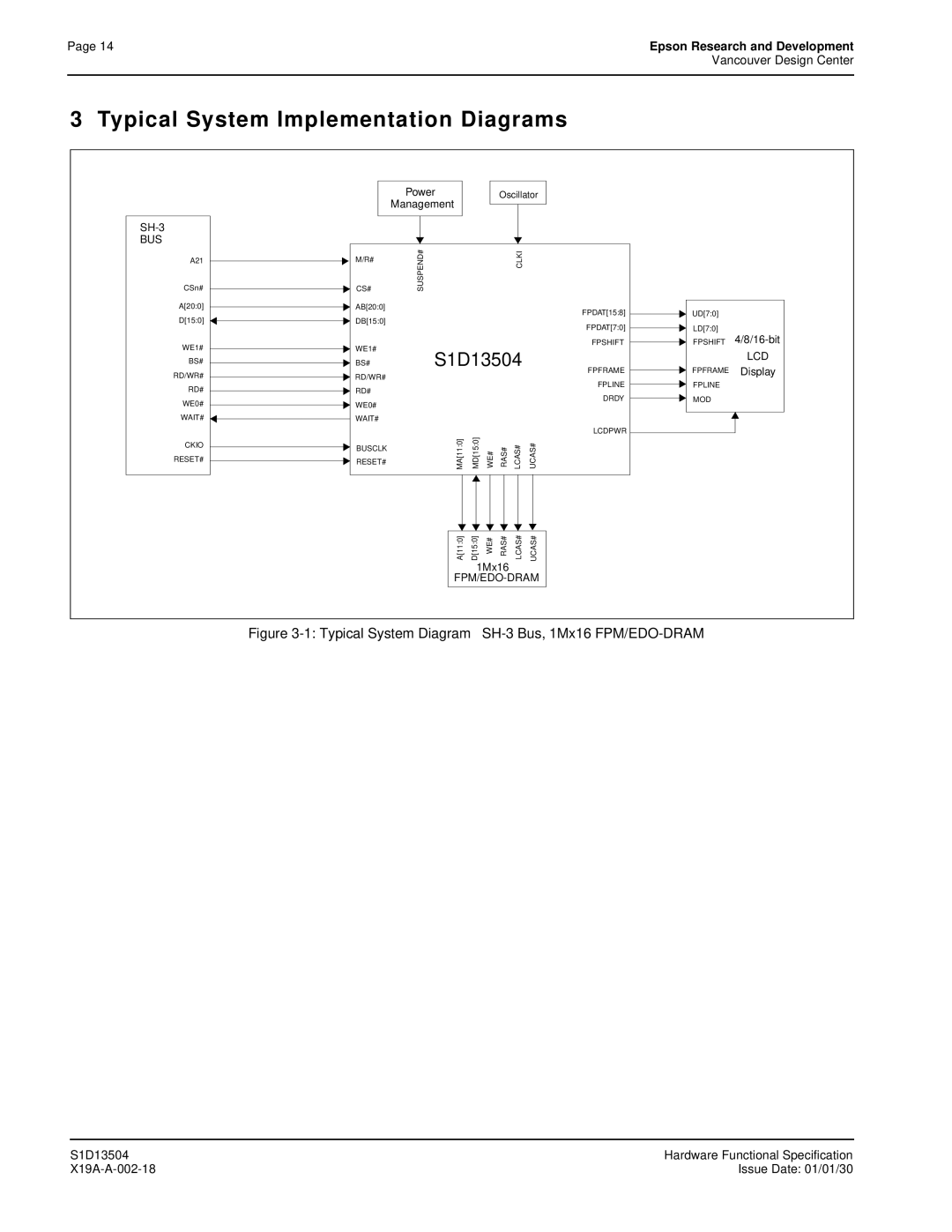 Epson S1D13504 manual Typical System Implementation Diagrams, Lcd 