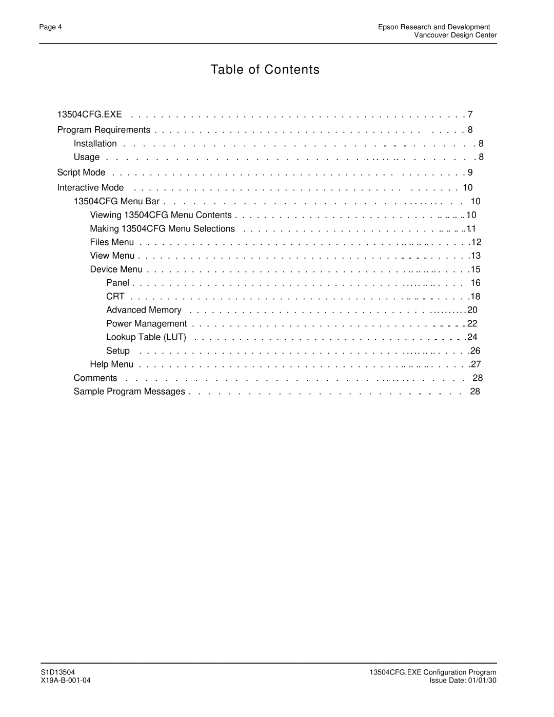 Epson S1D13504 manual 13504CFG.EXE Program Requirements, Script Mode Interactive Mode 