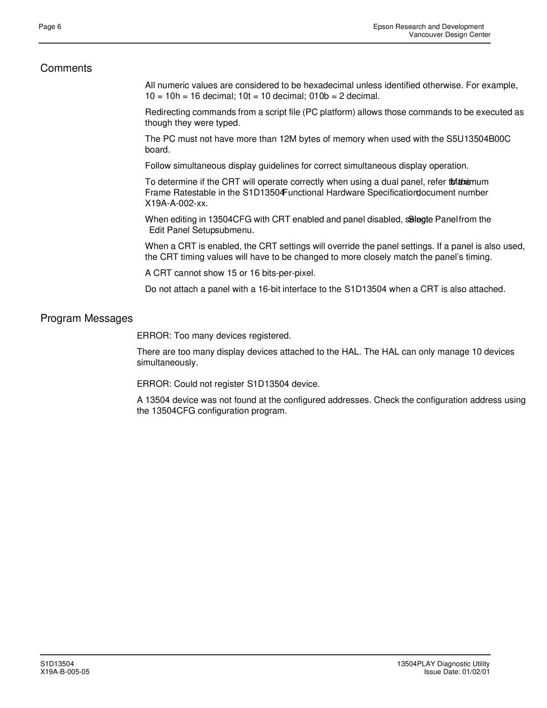 Epson S1D13504 manual Comments 