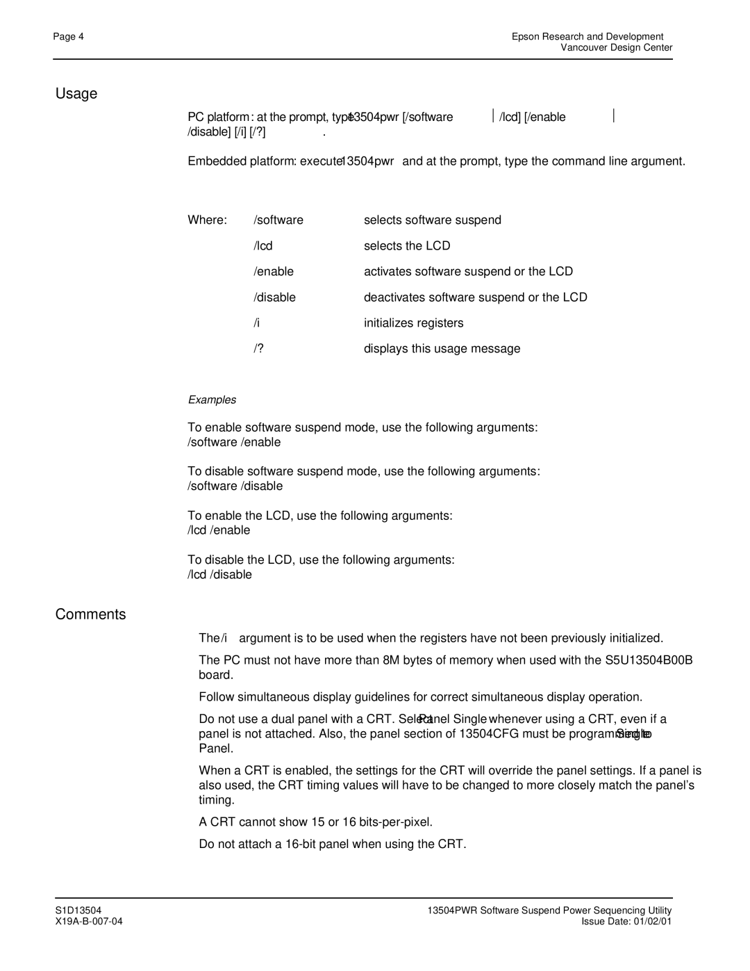 Epson S1D13504 manual Selects software suspend 