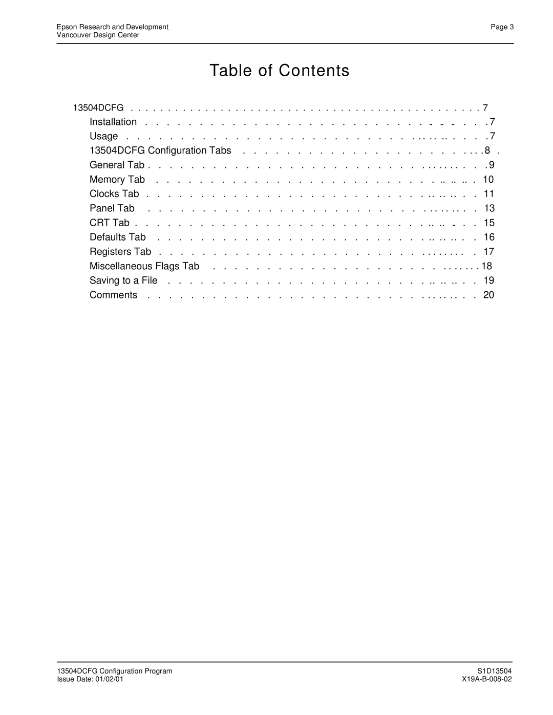 Epson S1D13504 manual Table of Contents 