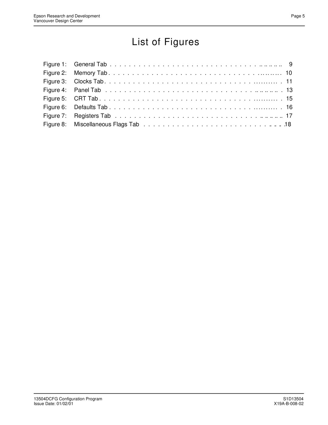 Epson S1D13504 manual List of Figures, Clocks Tab Panel Tab 