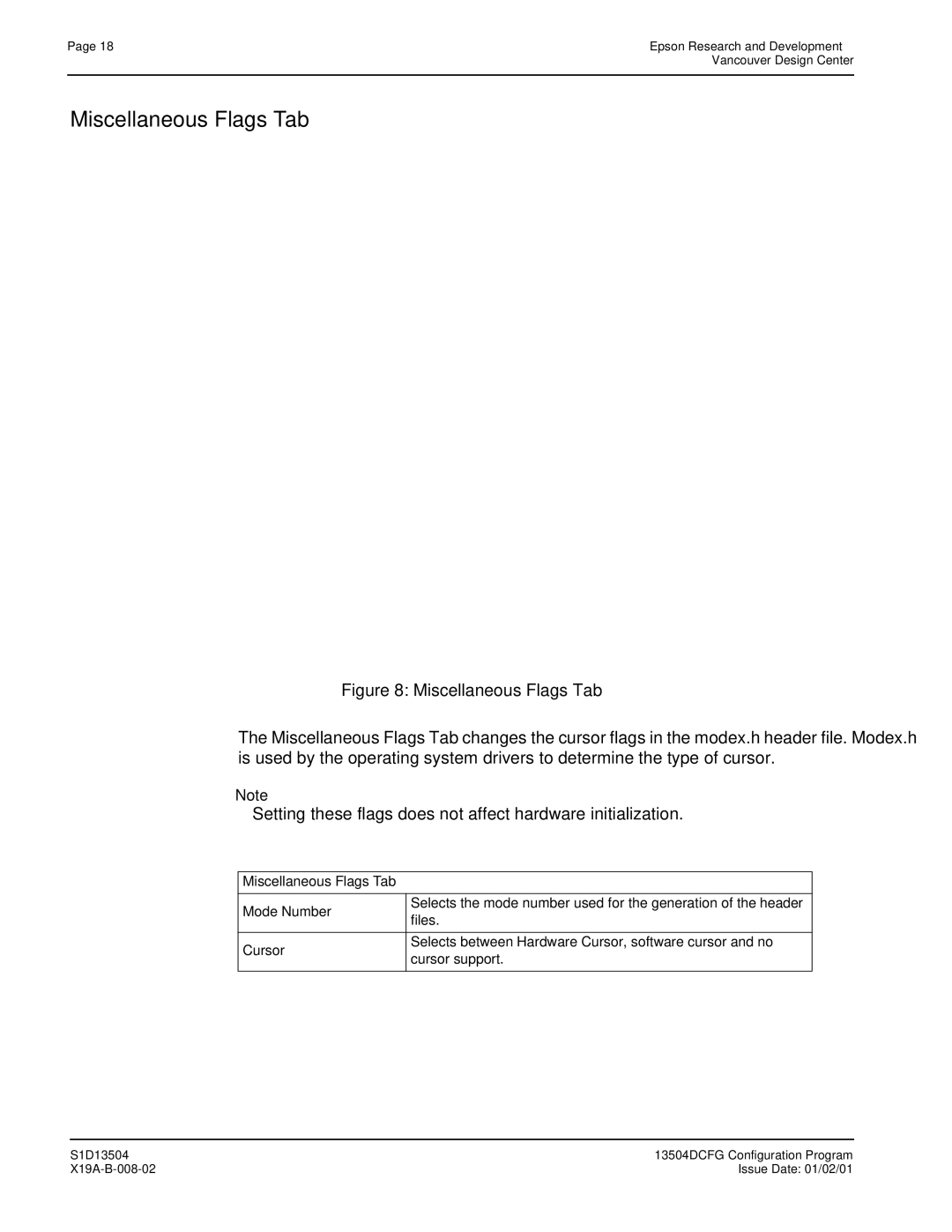 Epson S1D13504 manual Miscellaneous Flags Tab 