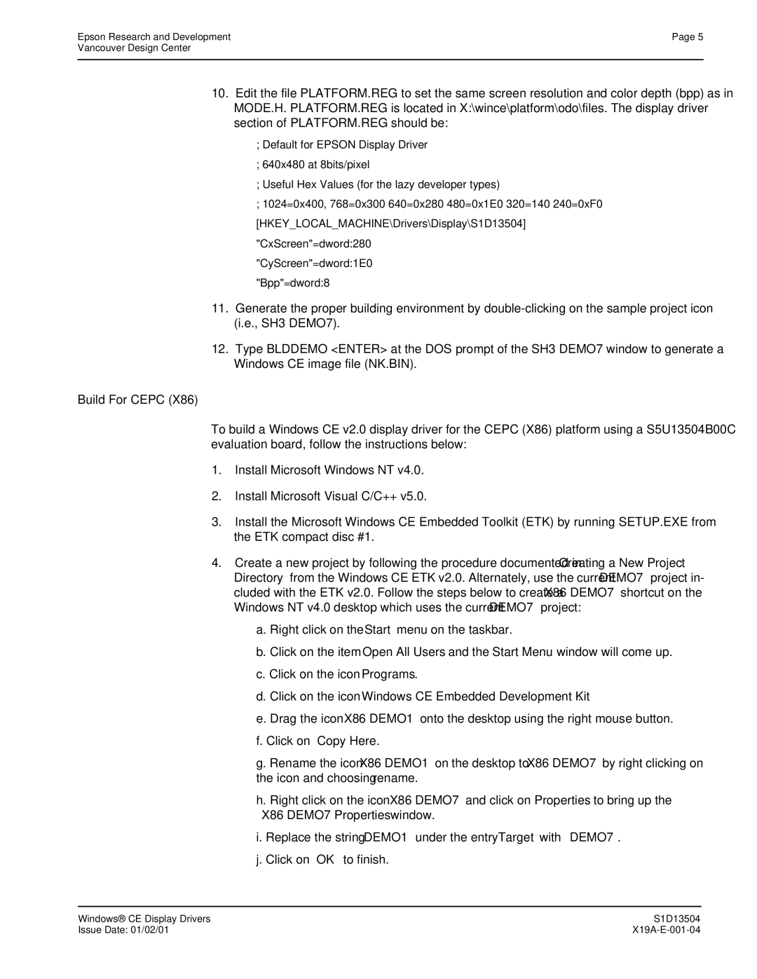 Epson S1D13504 manual Build For Cepc 