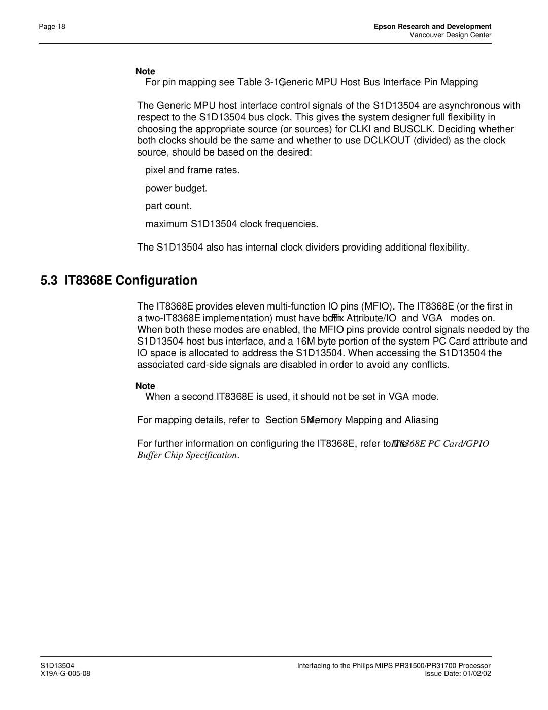 Epson S1D13504 manual IT8368E Configuration 