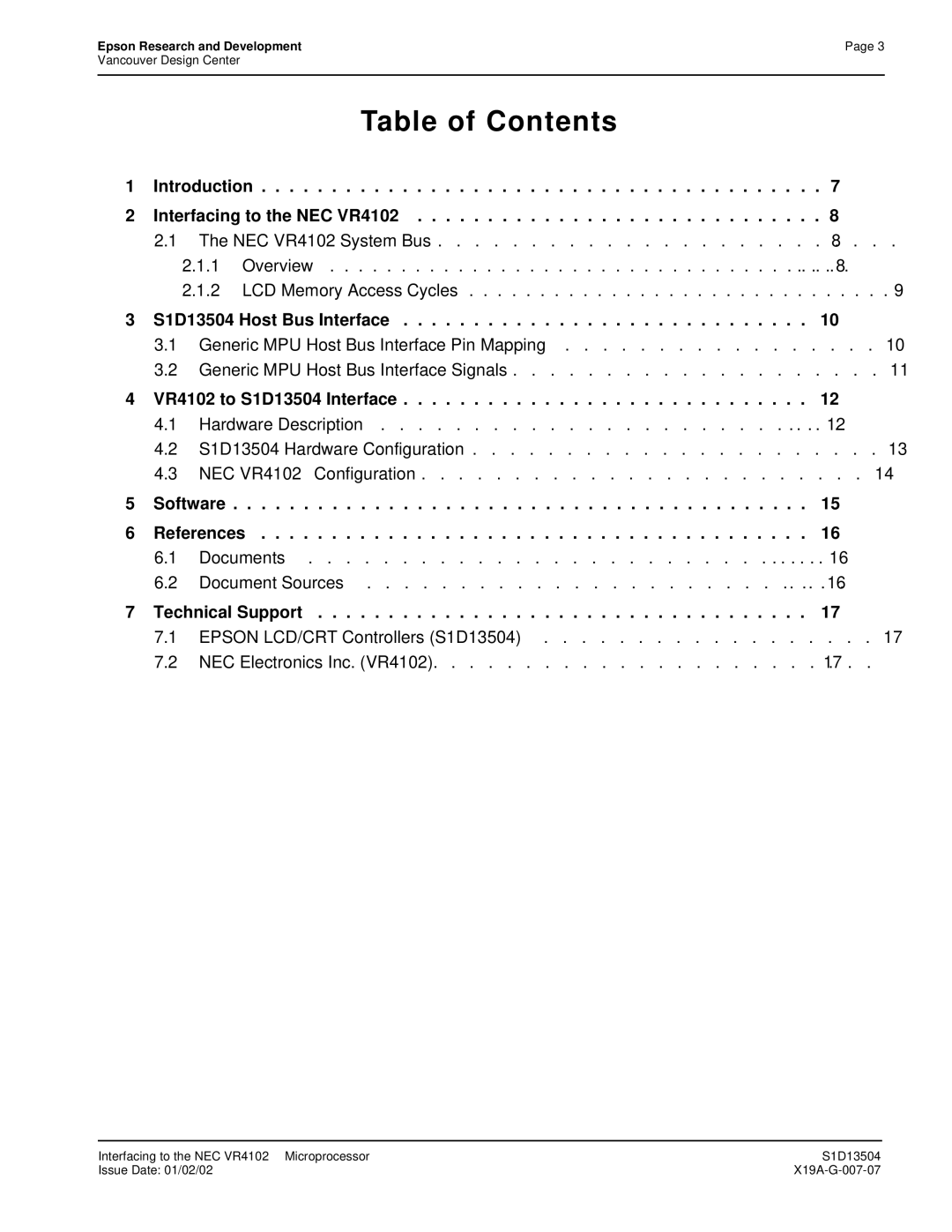 Epson S1D13504 manual Introduction Interfacing to the NEC VR4102 