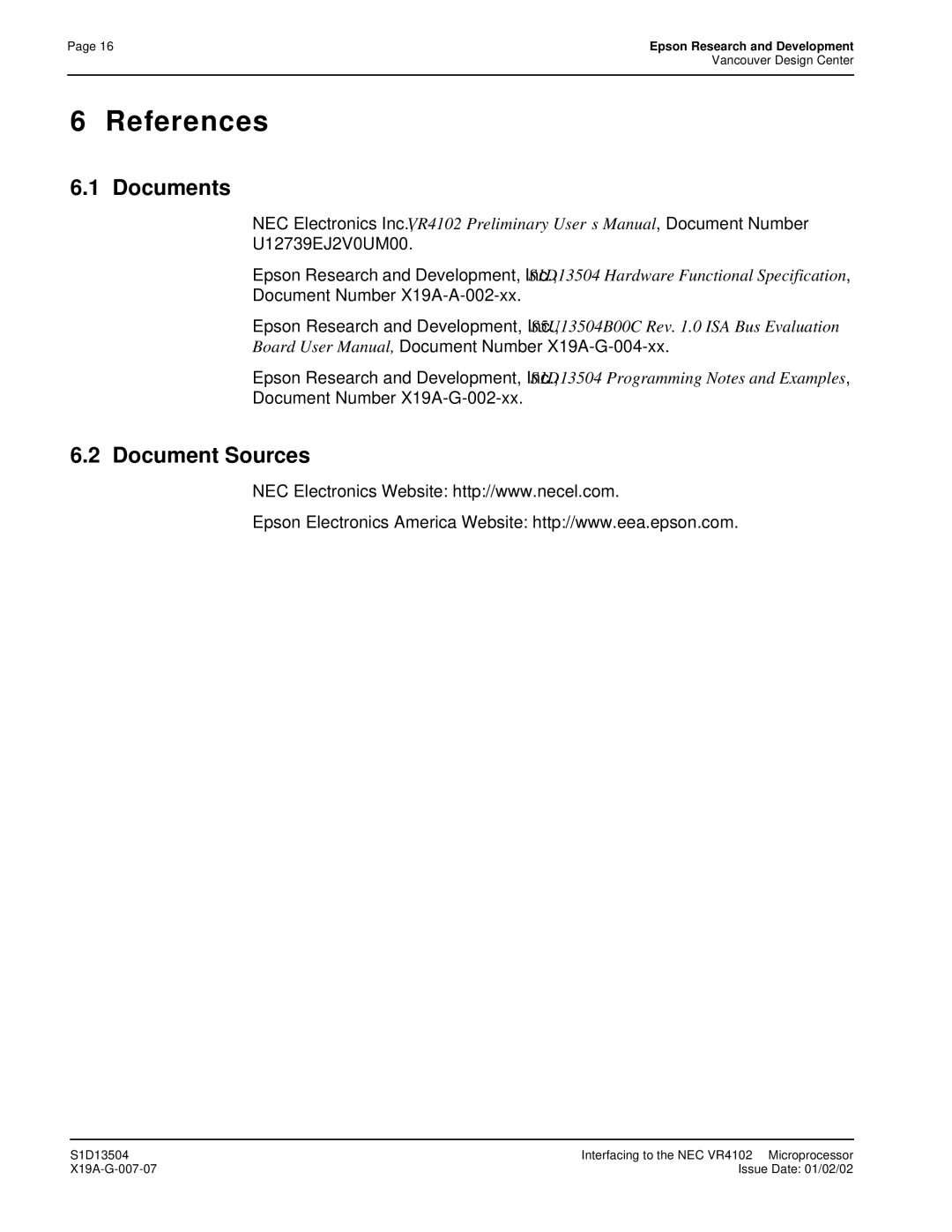 Epson S1D13504 manual References 