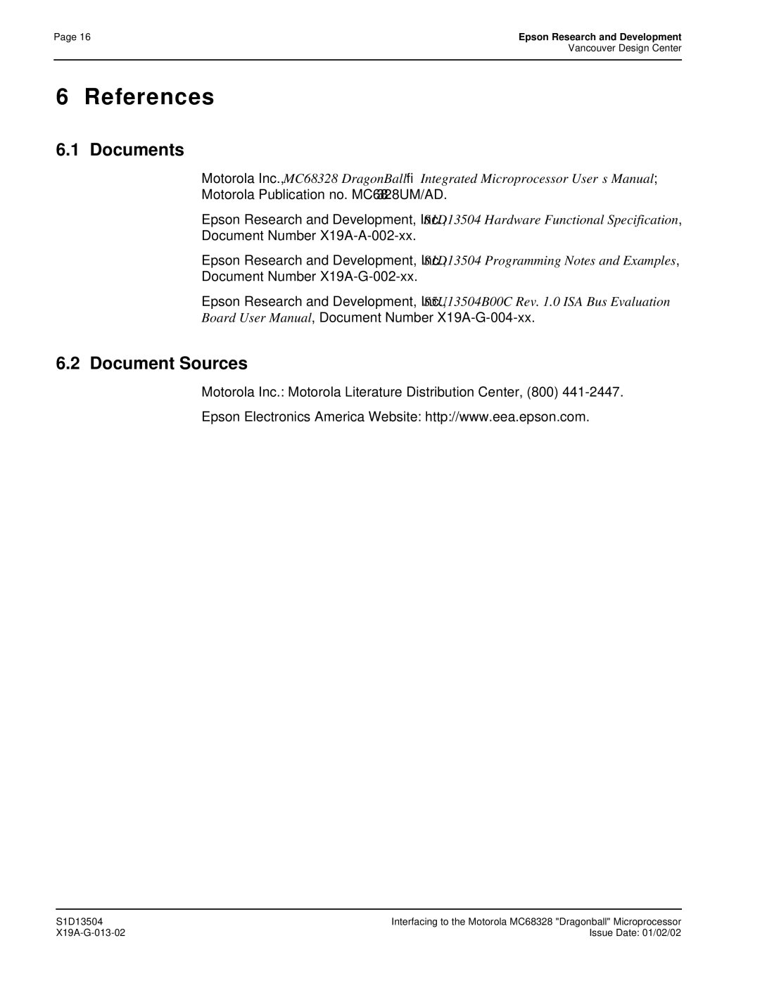 Epson S1D13504 manual References 