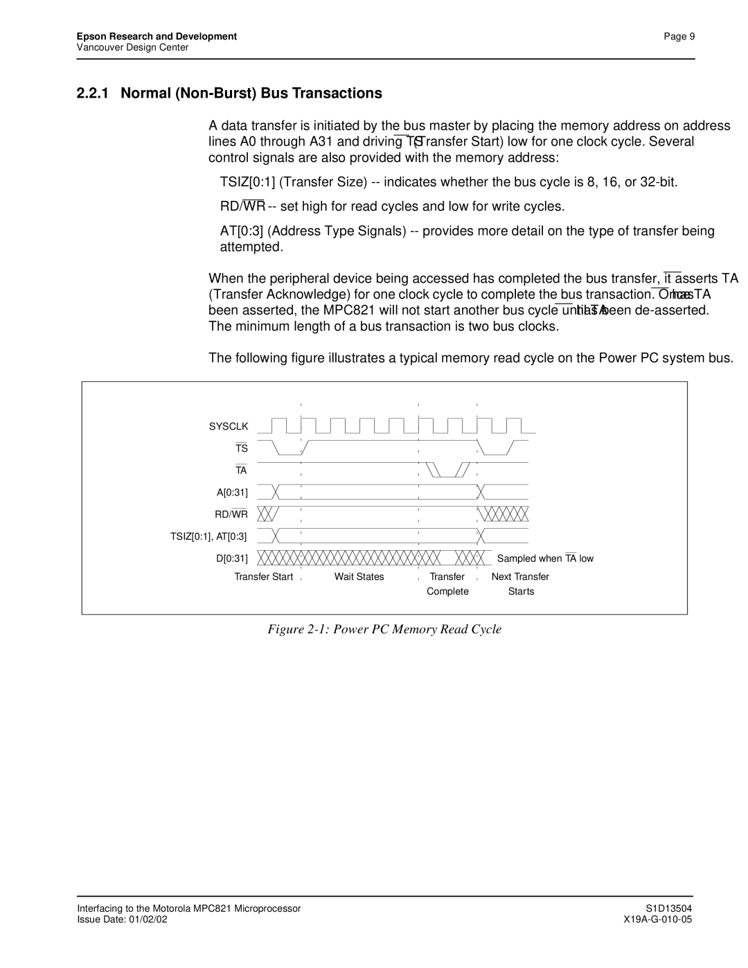 Epson S1D13504 manual Power PC Memory Read Cycle 