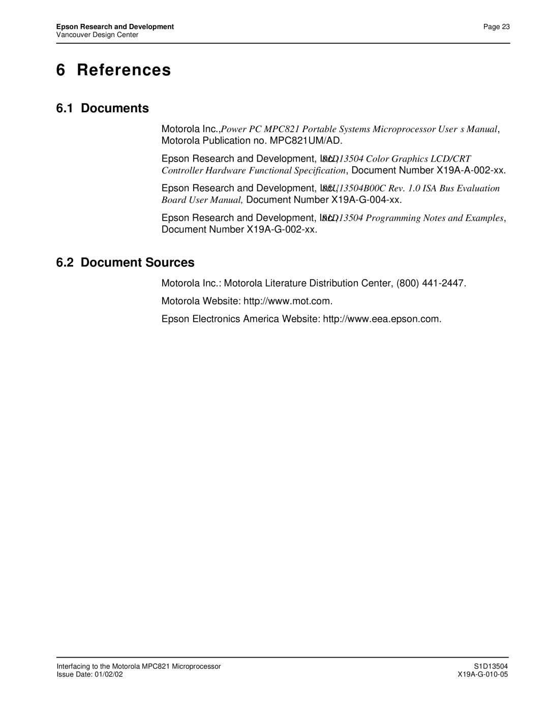 Epson S1D13504 manual References 