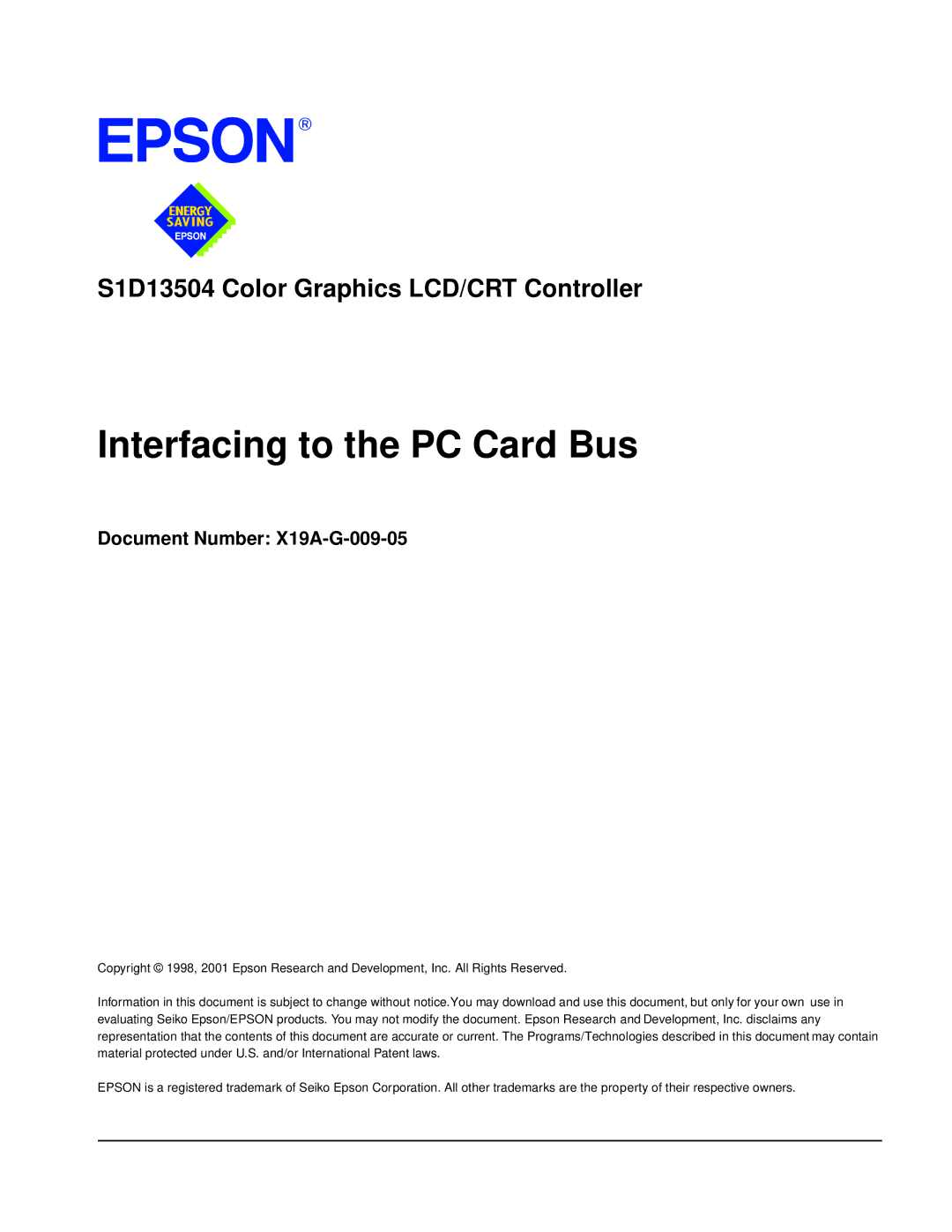 Epson S1D13504 manual Interfacing to the PC Card Bus, Document Number X19A-G-009-05 