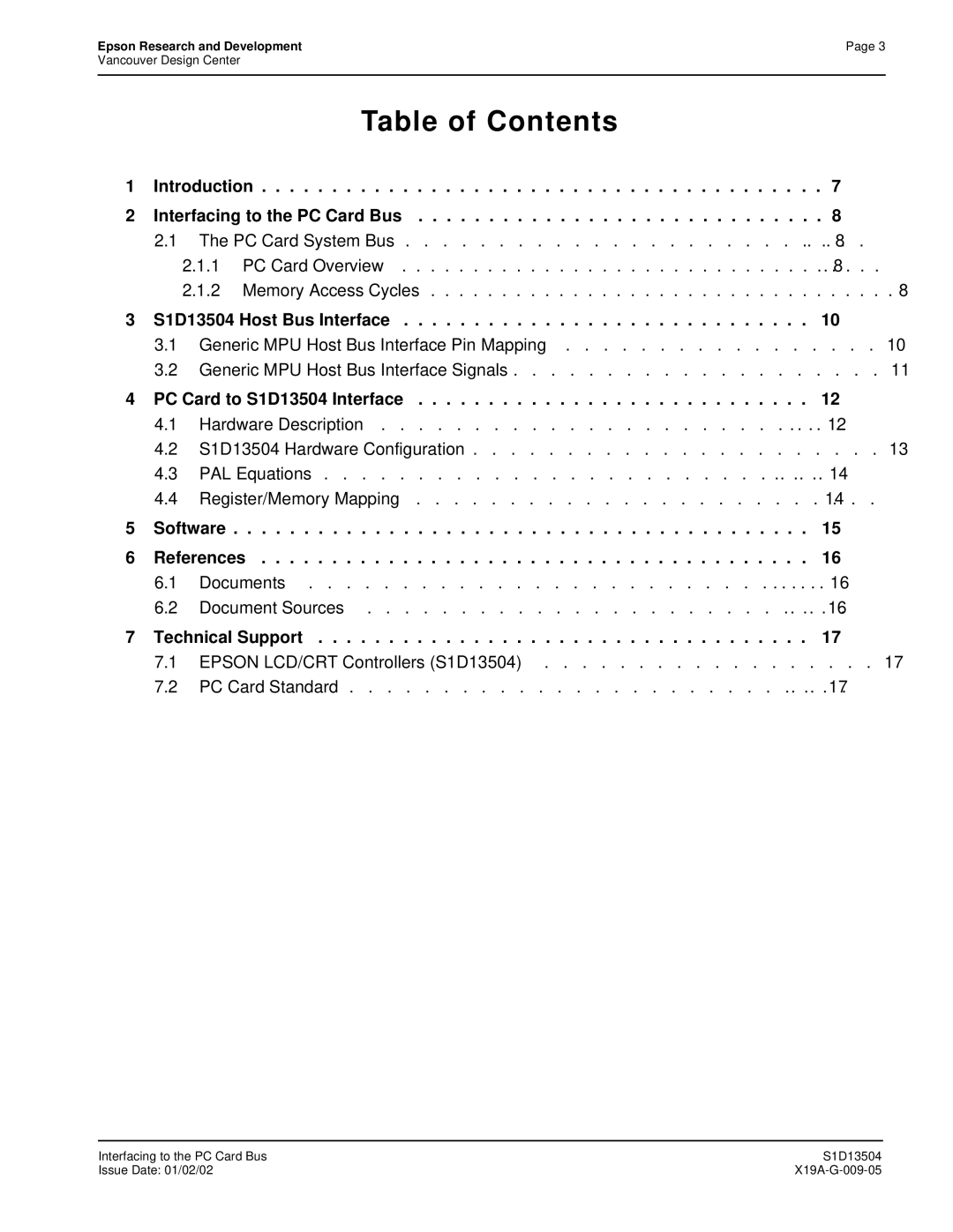 Epson S1D13504 manual Introduction Interfacing to the PC Card Bus 