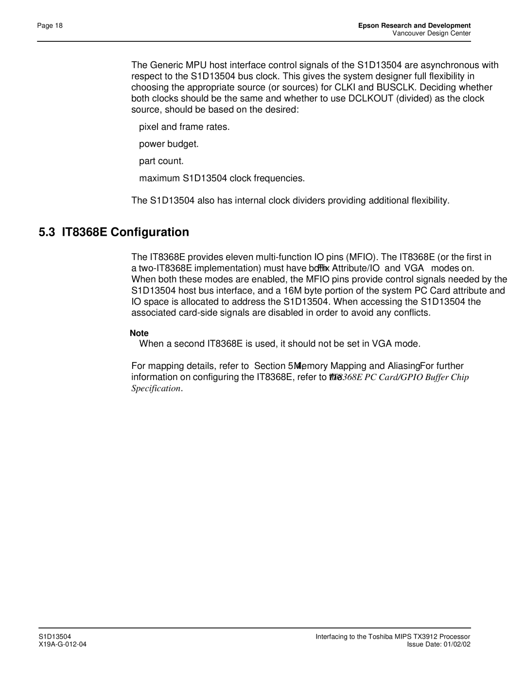 Epson S1D13504 manual IT8368E Configuration 