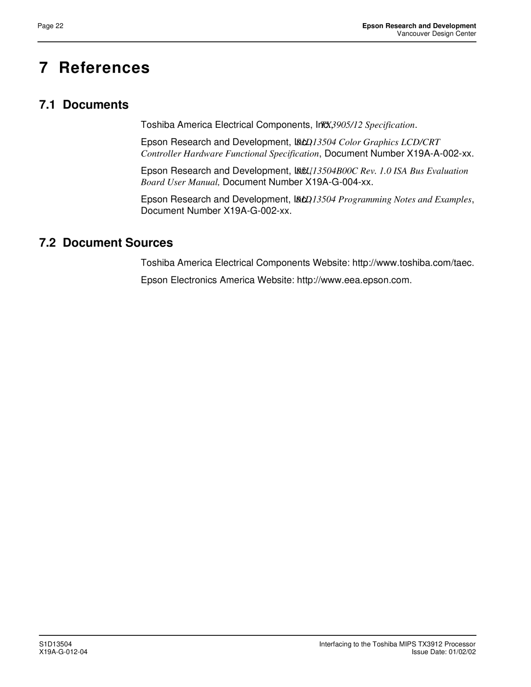 Epson S1D13504 manual References 