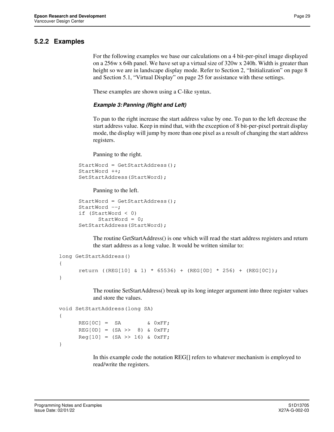 Epson S1D13705 technical manual Examples, Panning to the left 