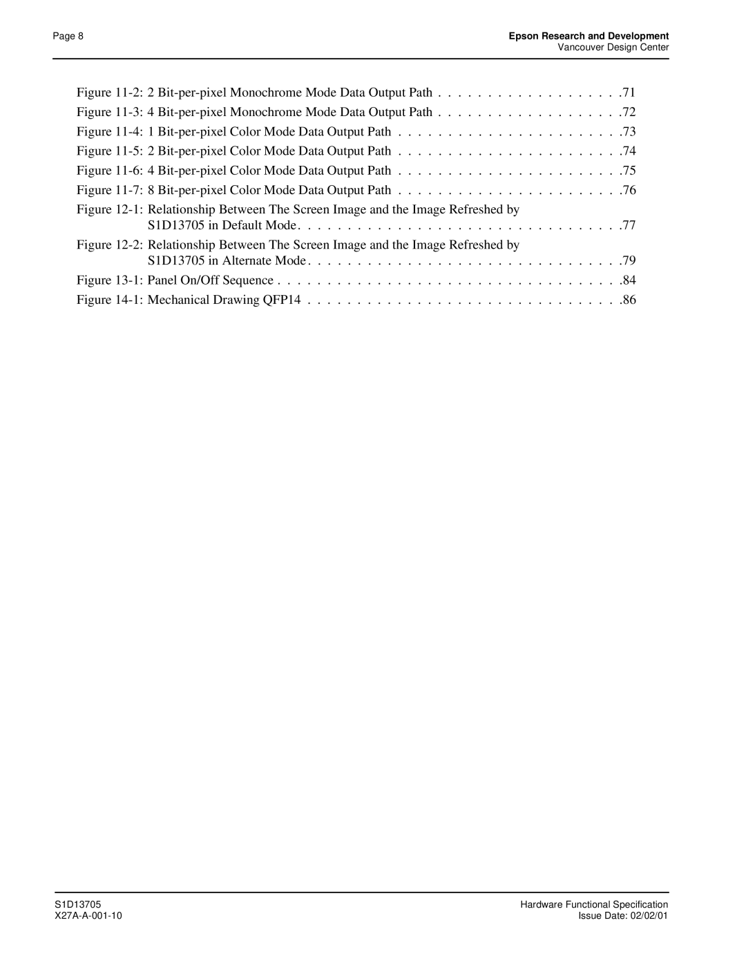 Epson S1D13705 technical manual Bit-per-pixel Monochrome Mode Data Output Path 