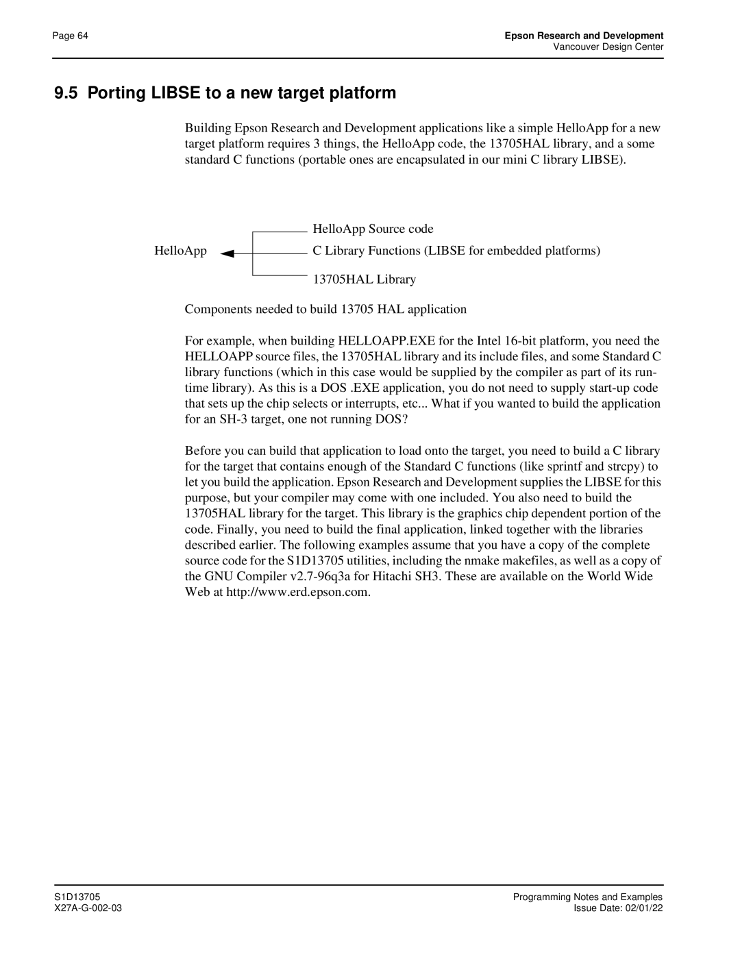 Epson S1D13705 technical manual Porting Libse to a new target platform 