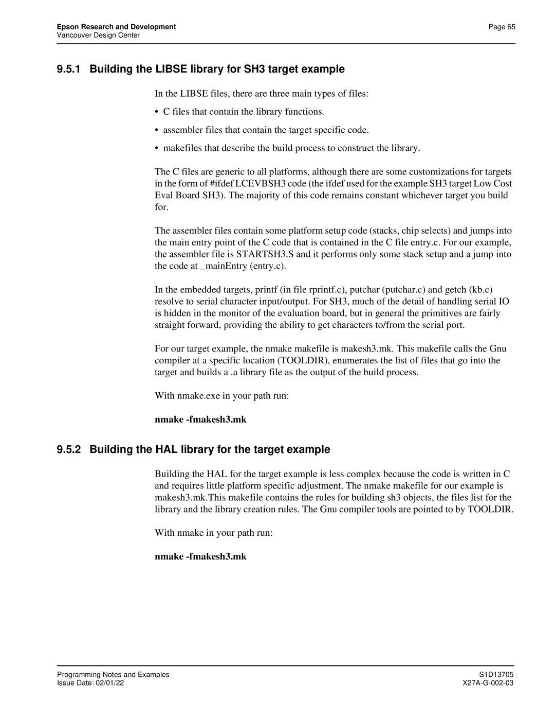 Epson S1D13705 Building the Libse library for SH3 target example, Building the HAL library for the target example 