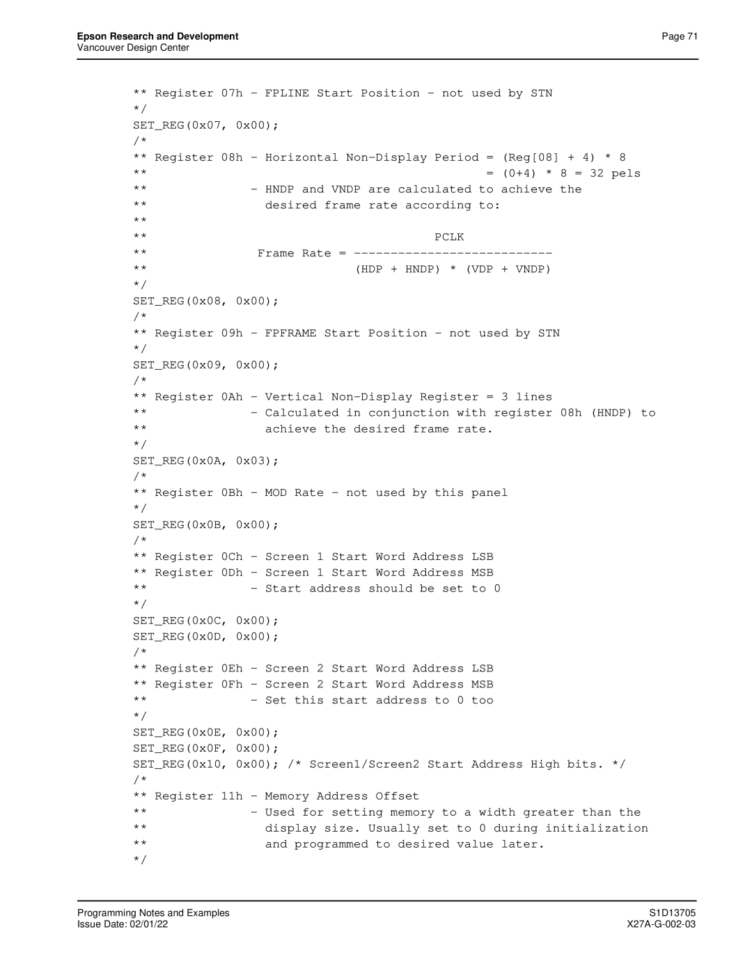 Epson S1D13705 technical manual Pclk 