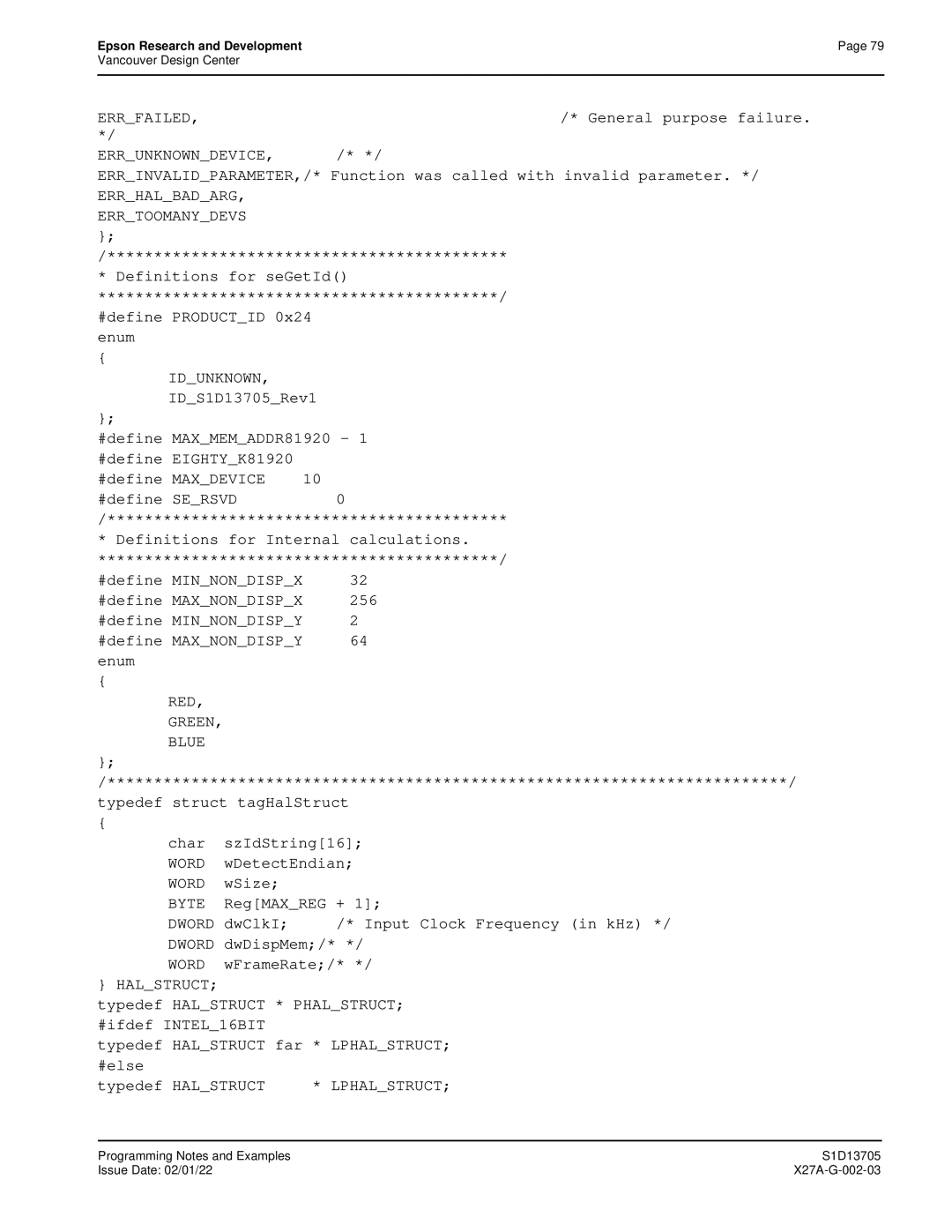 Epson S1D13705 technical manual Errfailed 