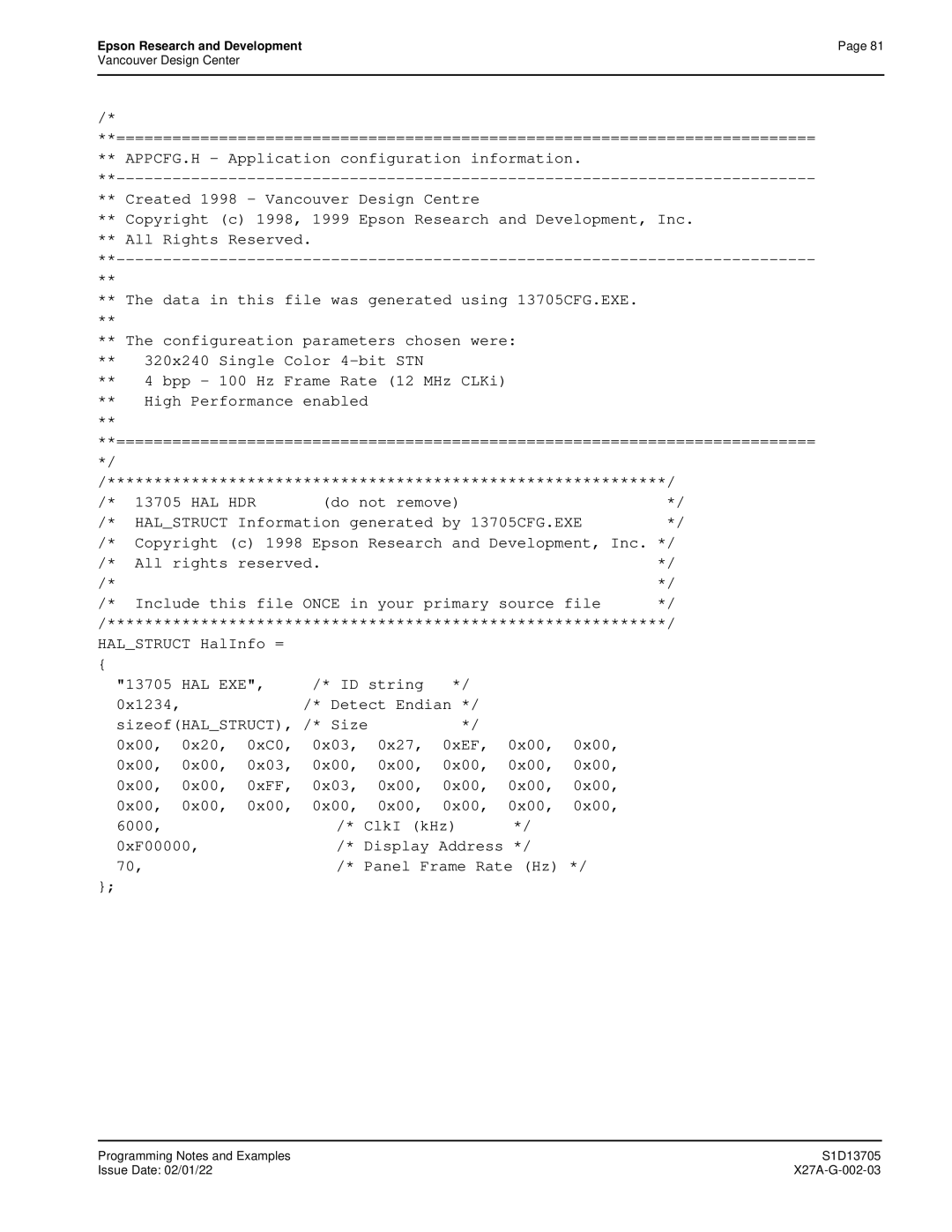 Epson S1D13705 technical manual Hal Exe 