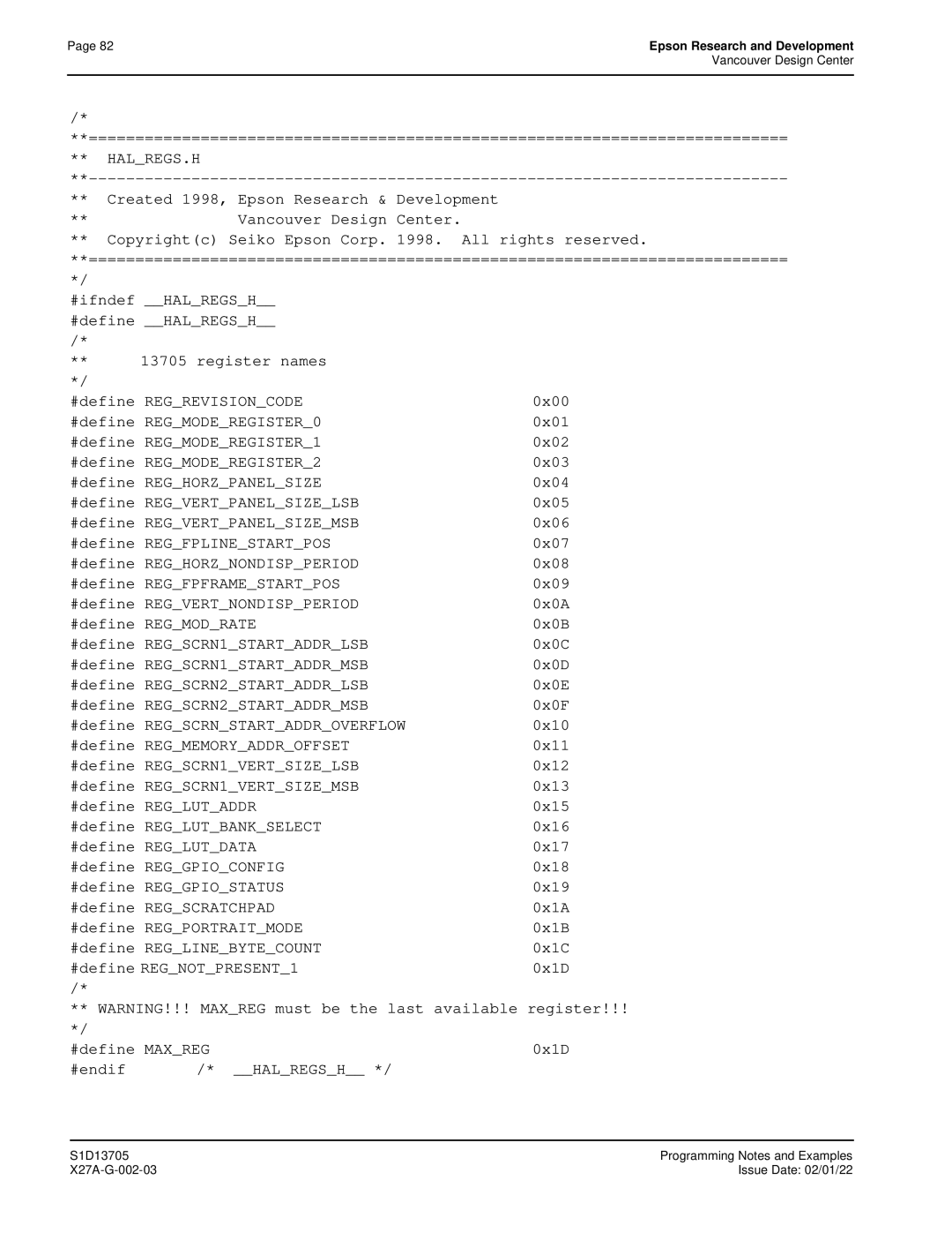 Epson S1D13705 technical manual Vancouver Design Center 