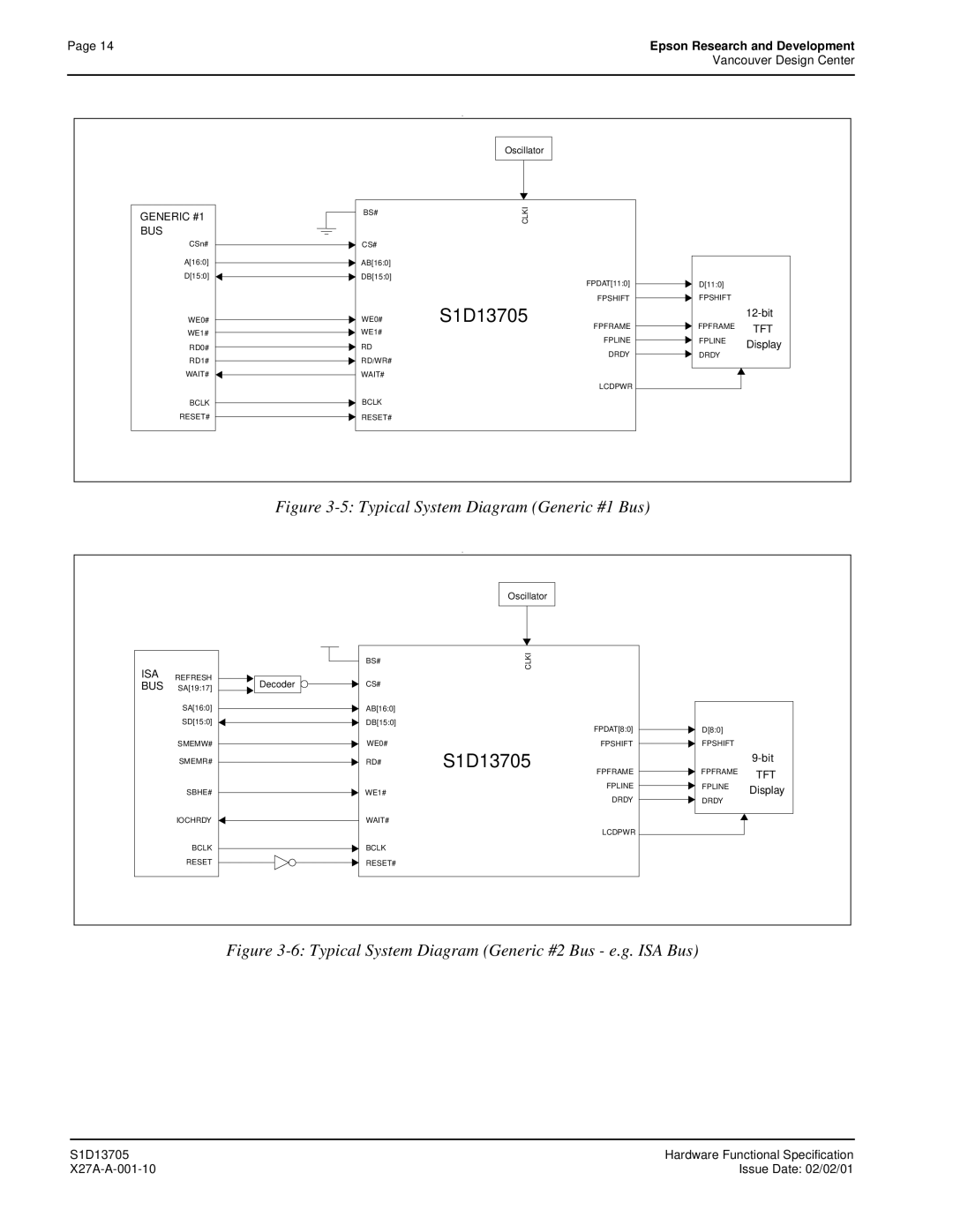 Epson S1D13705 technical manual Typical System Diagram Generic #1 Bus 