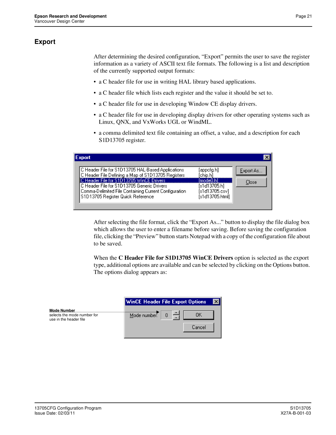 Epson S1D13705 technical manual Export 