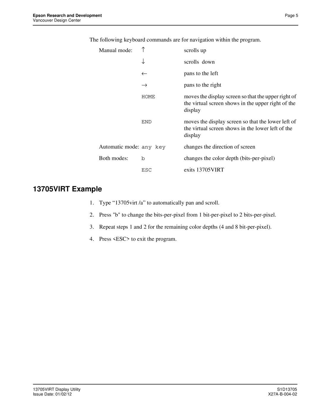 Epson S1D13705 13705VIRT Example, Virtual screen shows in the upper right, Display, Virtual screen shows in the lower left 