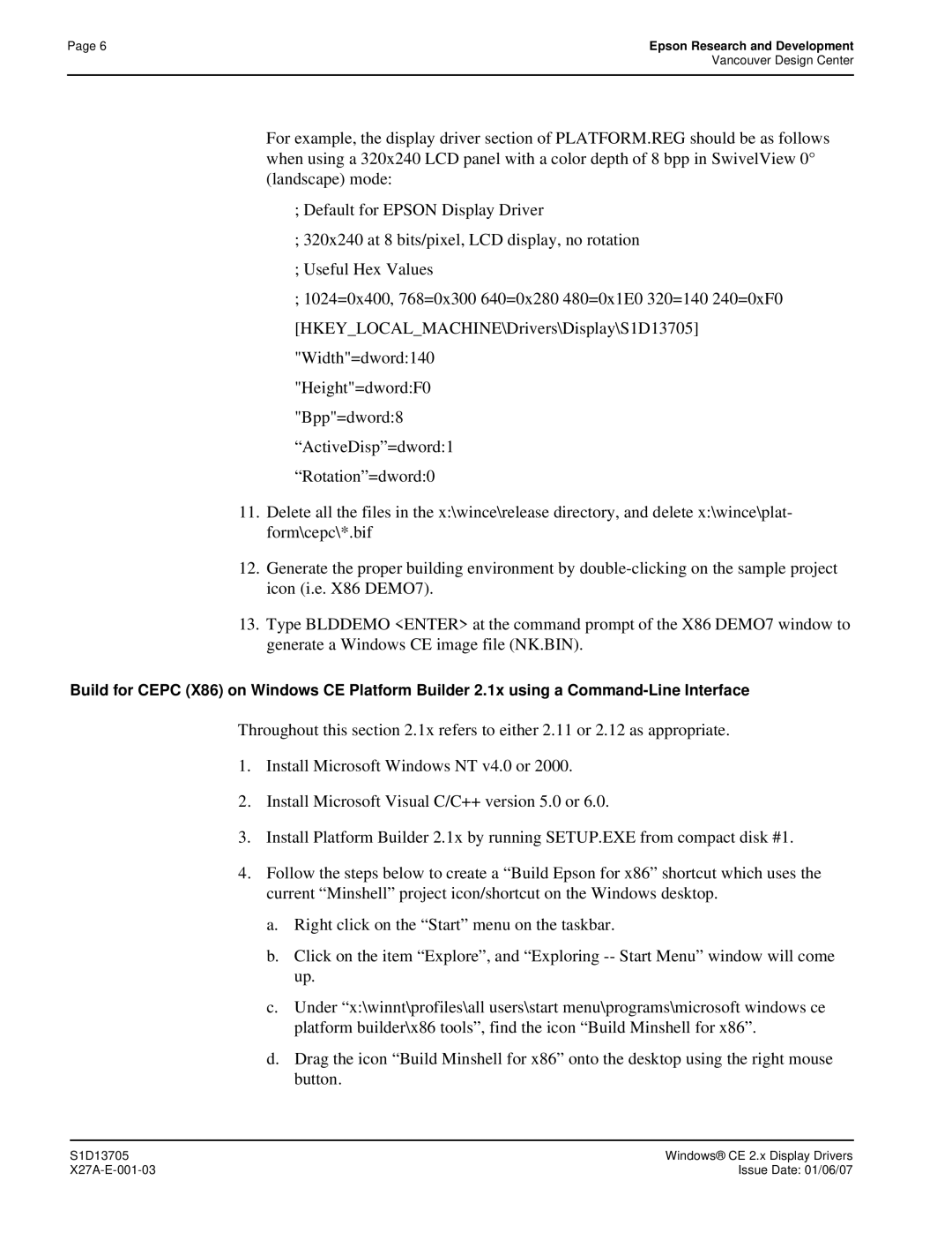 Epson S1D13705 technical manual Vancouver Design Center 