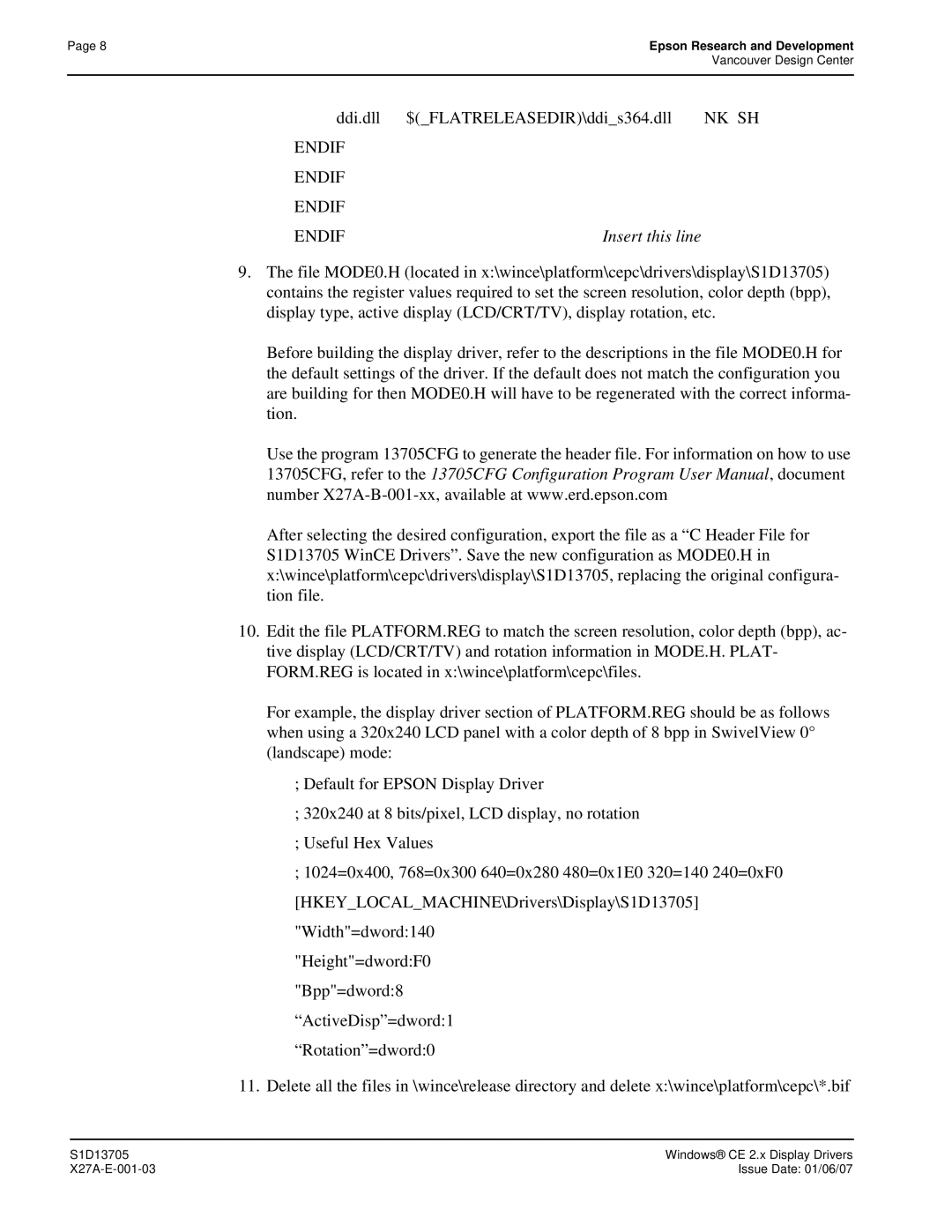 Epson S1D13705 technical manual Ddi.dll $FLATRELEASEDIR\ddis364.dll NK SH, Endif 