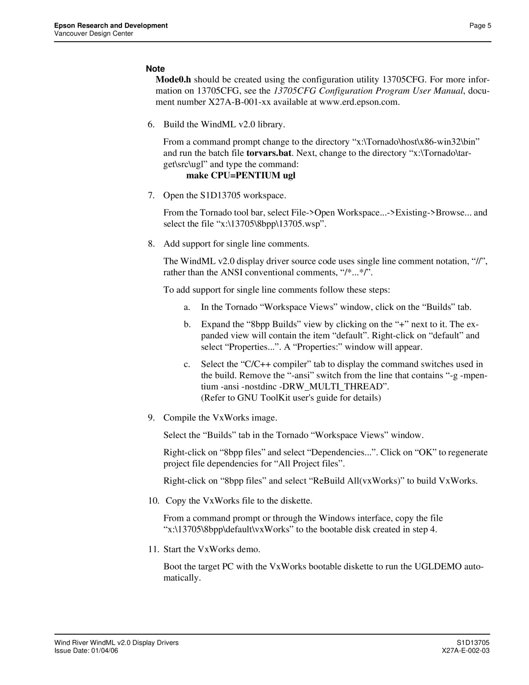 Epson S1D13705 technical manual Make CPU=PENTIUM ugl 