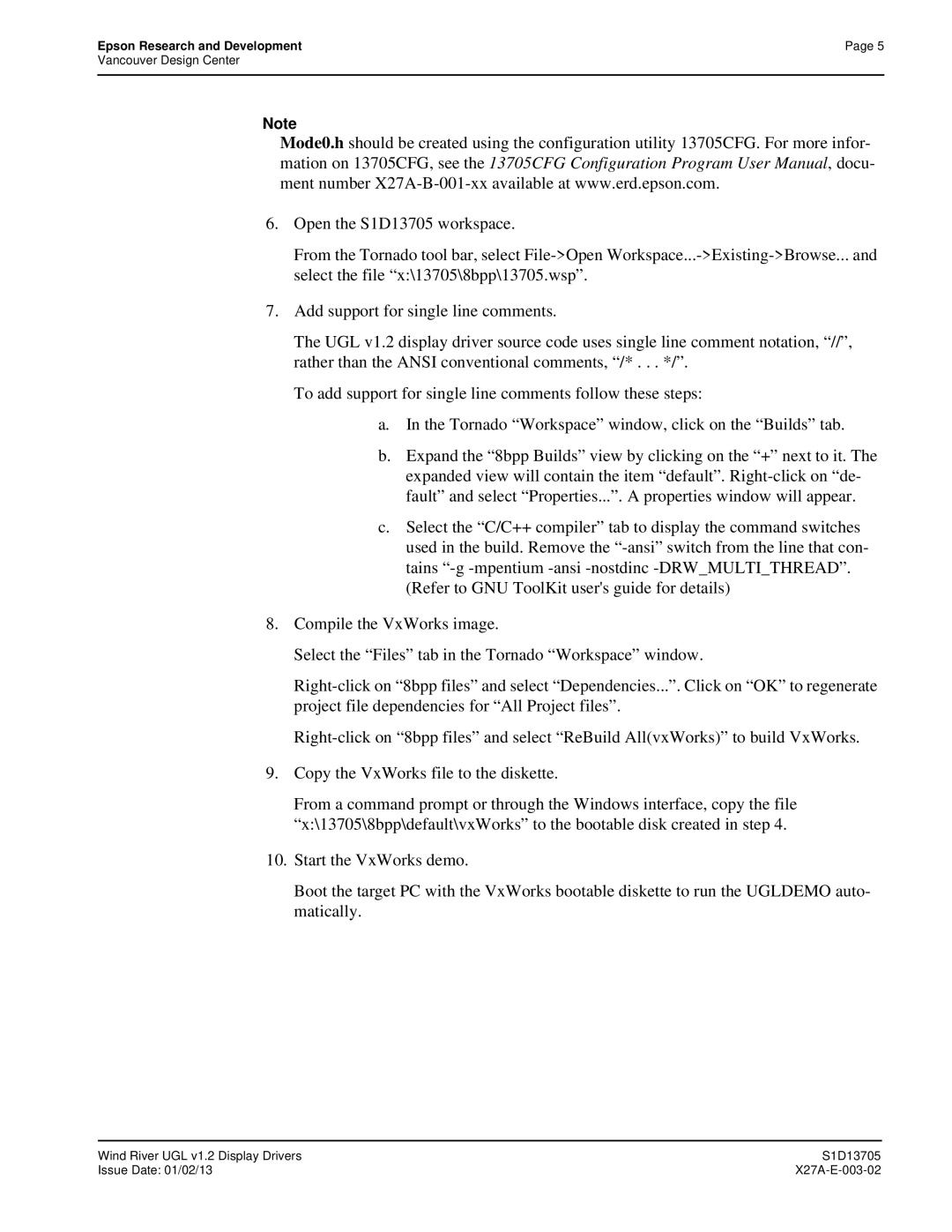 Epson S1D13705 technical manual Epson Research and Development 