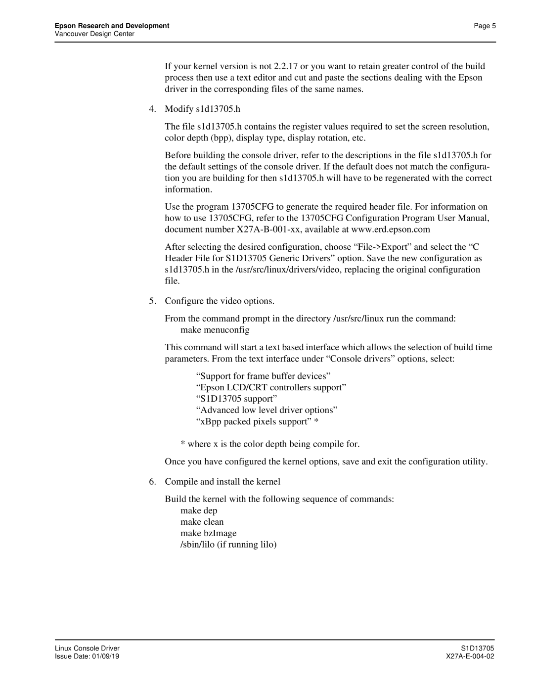 Epson S1D13705 technical manual Epson Research and Development 