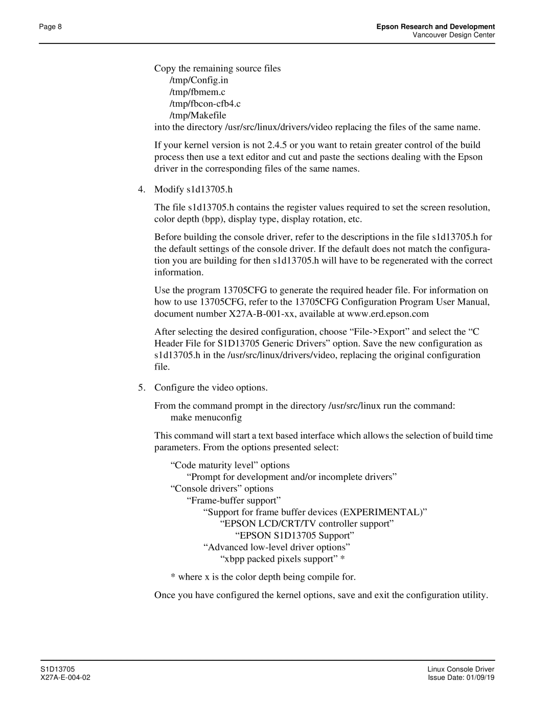 Epson S1D13705 technical manual Vancouver Design Center 