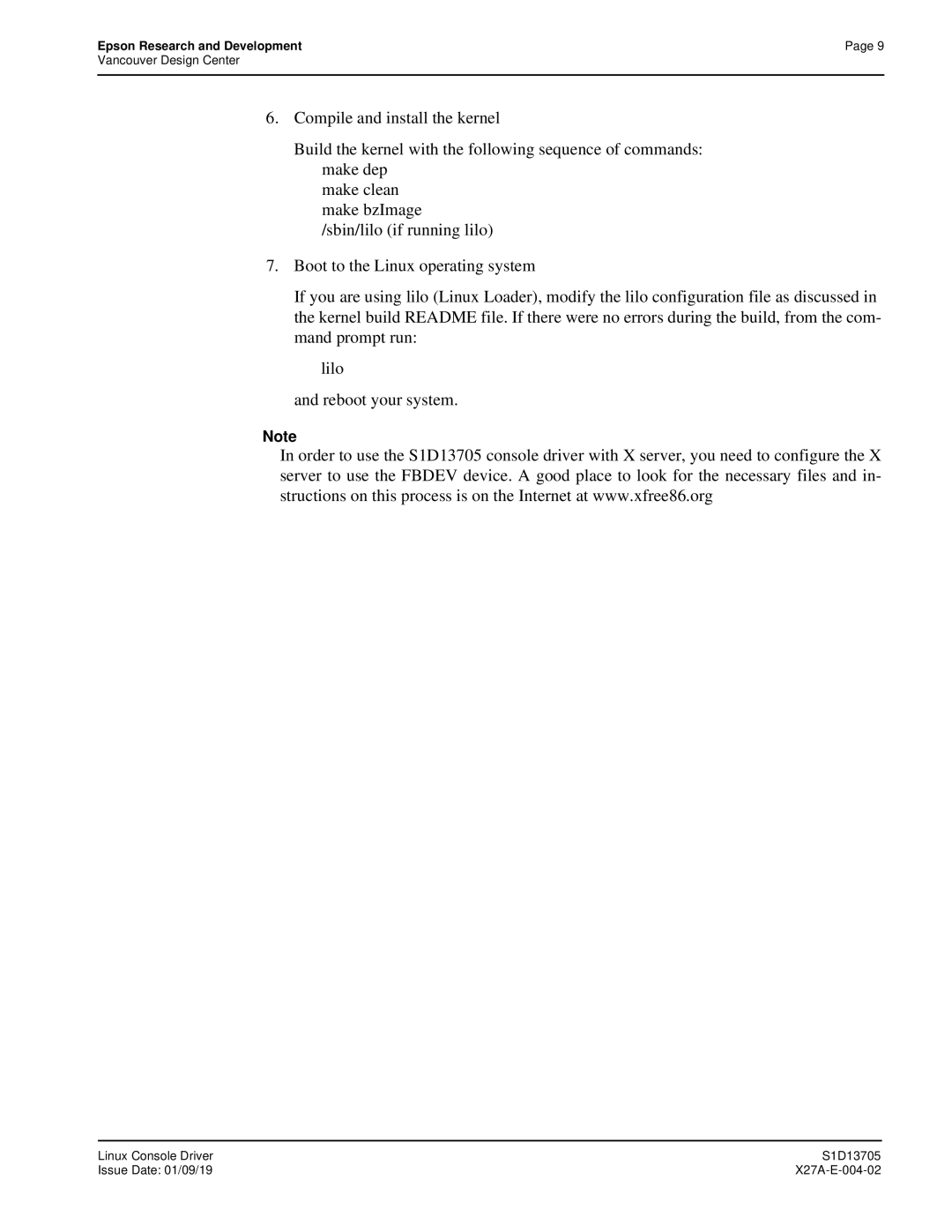 Epson S1D13705 technical manual Epson Research and Development 