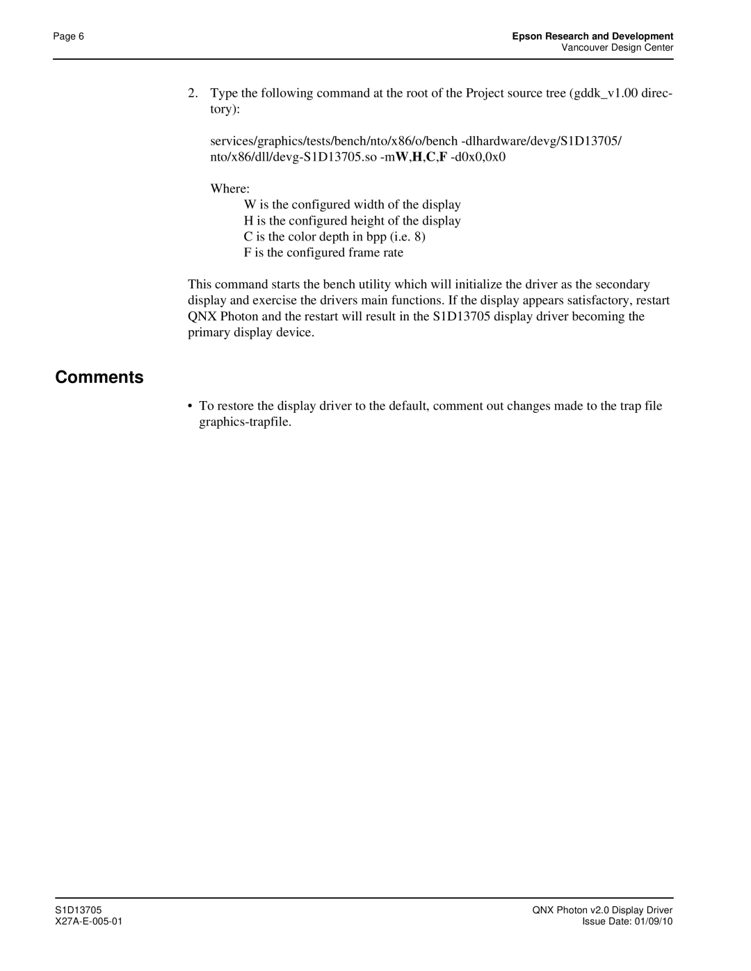 Epson S1D13705 technical manual Comments 