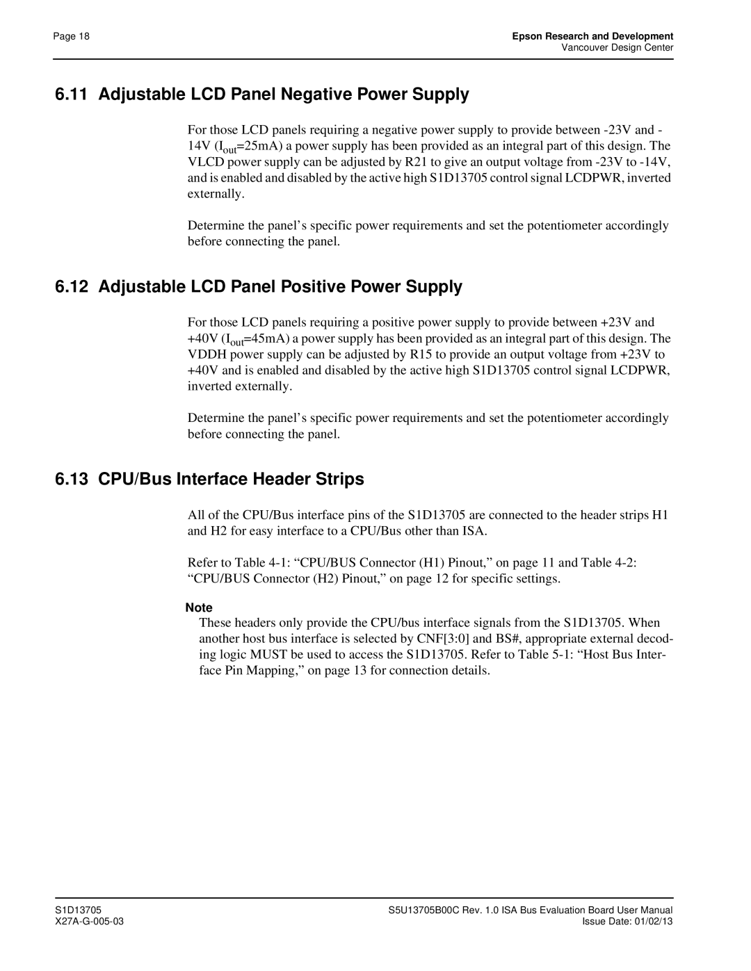 Epson S1D13705 technical manual Adjustable LCD Panel Negative Power Supply, Adjustable LCD Panel Positive Power Supply 