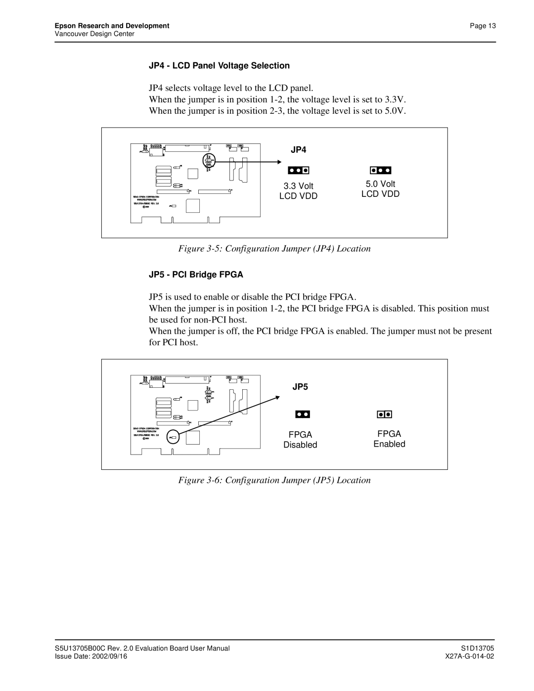 Epson S1D13705 technical manual Configuration Jumper JP4 Location 