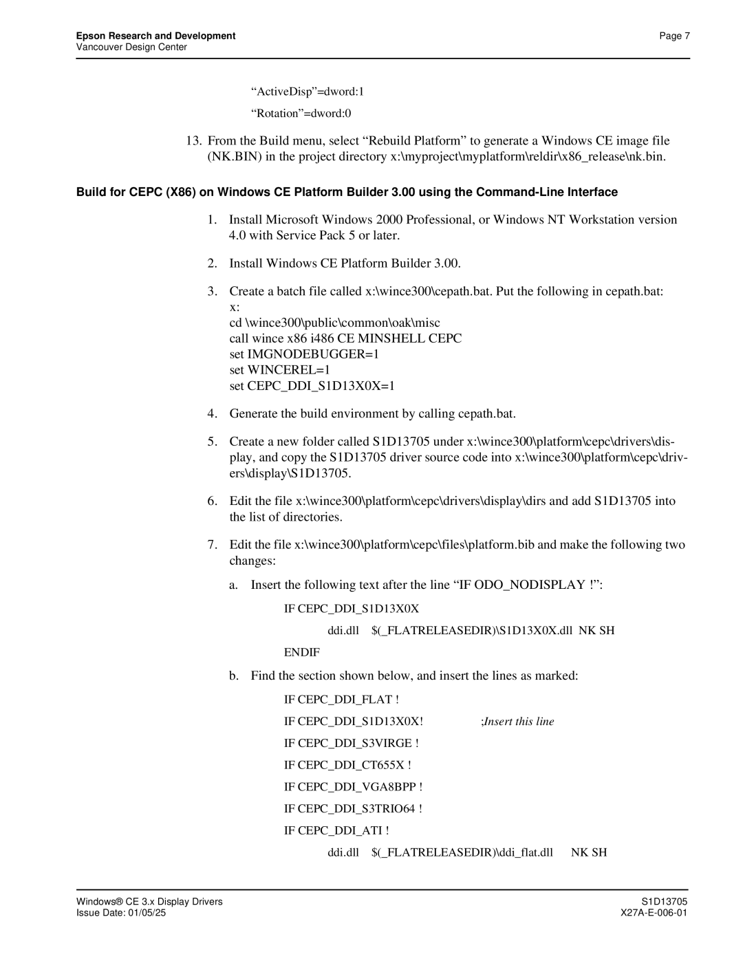 Epson S1D13705 technical manual If Cepcddiflat If CEPCDDIS1D13X0X 