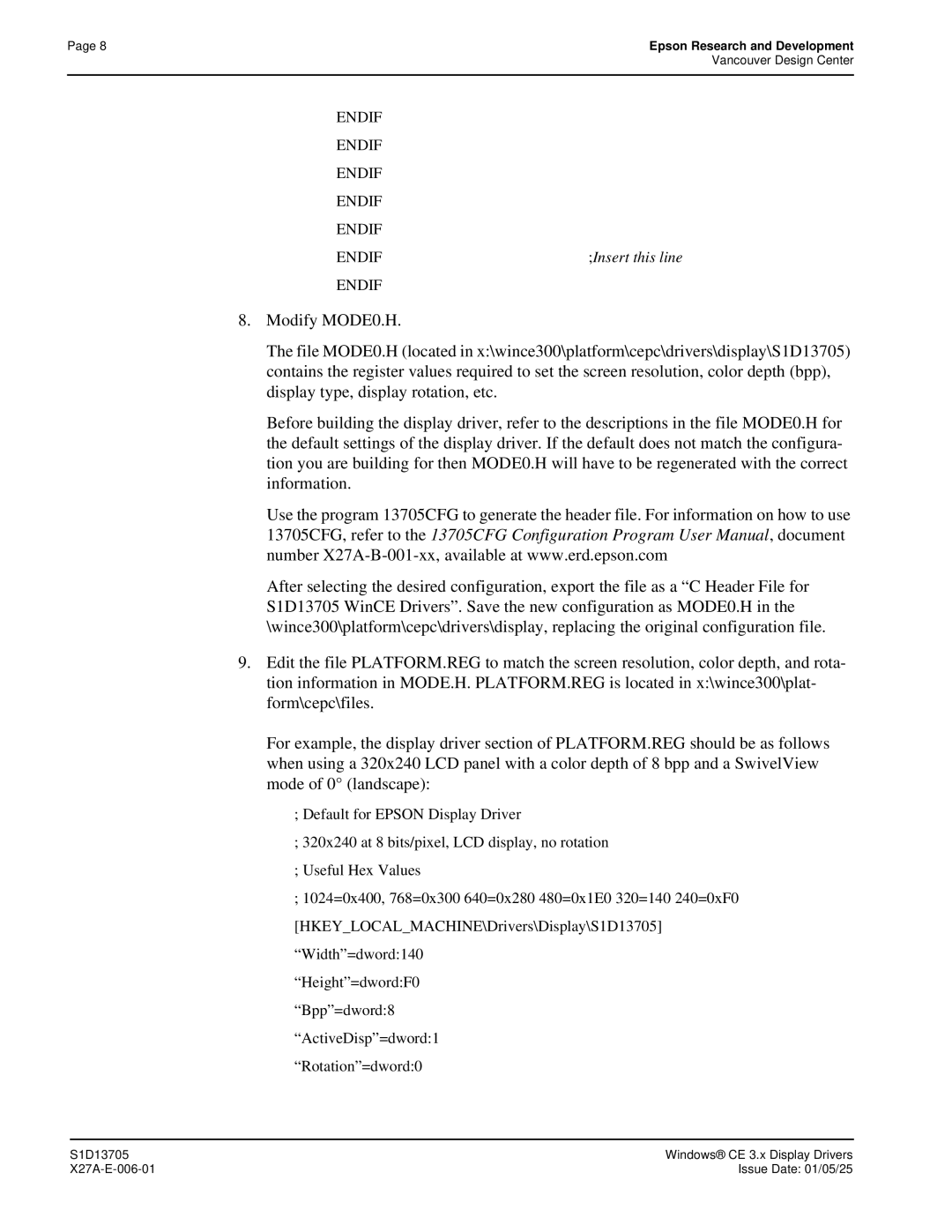 Epson S1D13705 technical manual Endif 