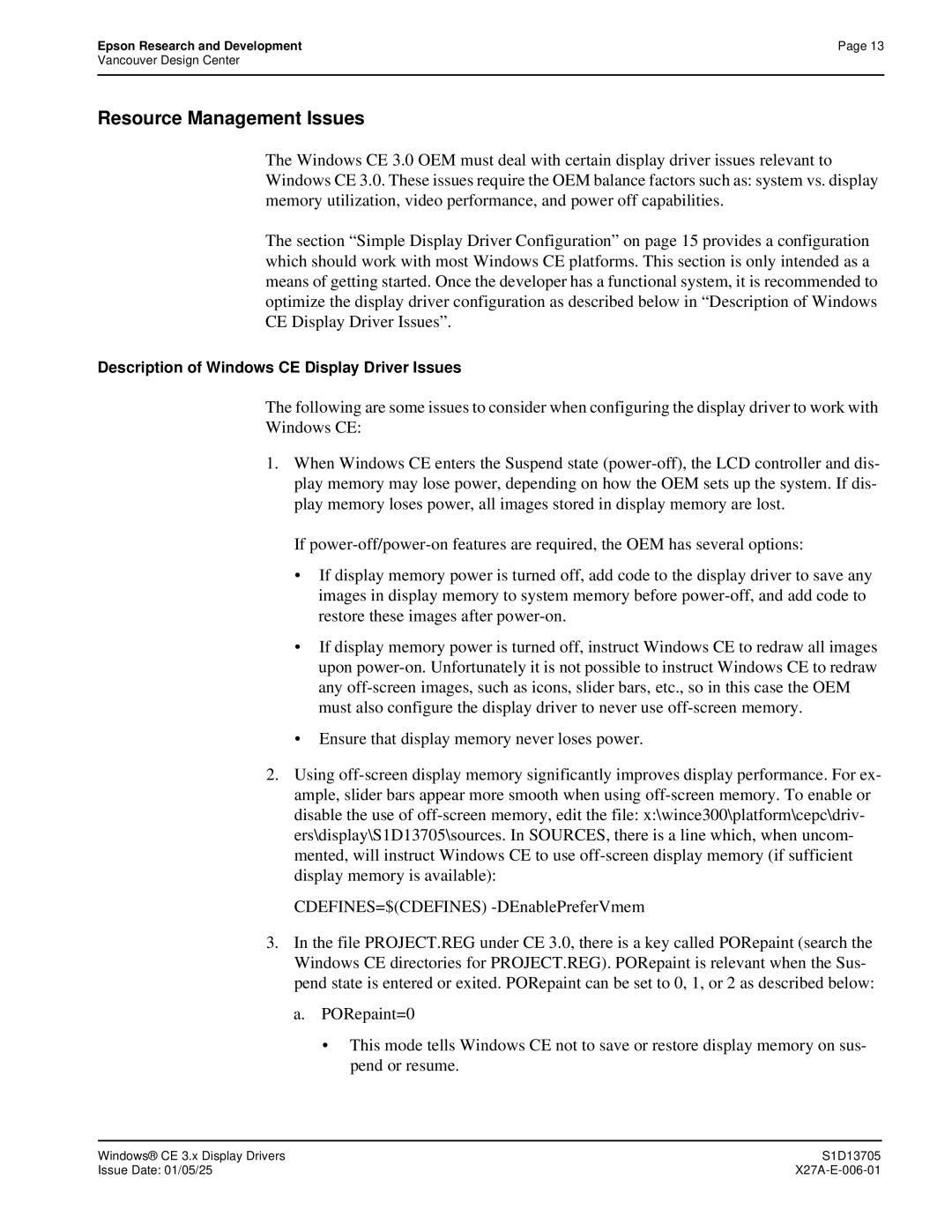 Epson S1D13705 technical manual Resource Management Issues 