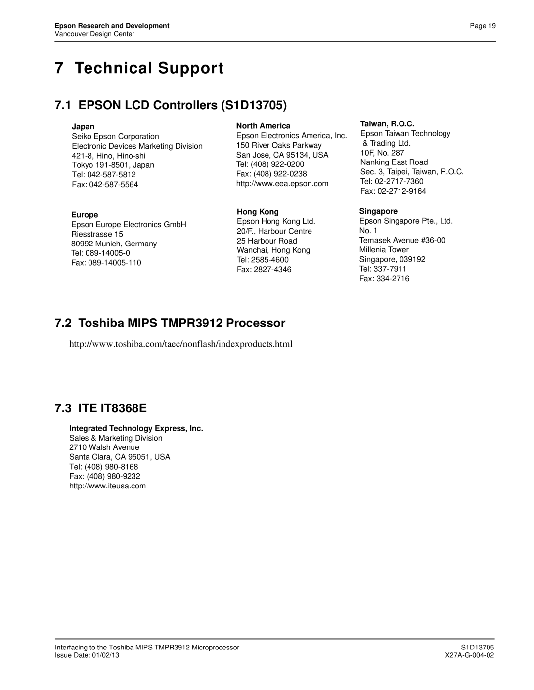 Epson S1D13705 Toshiba Mips TMPR3912 Processor ITE IT8368E, Japan North America Taiwan, R.O.C, Europe Hong Kong Singapore 