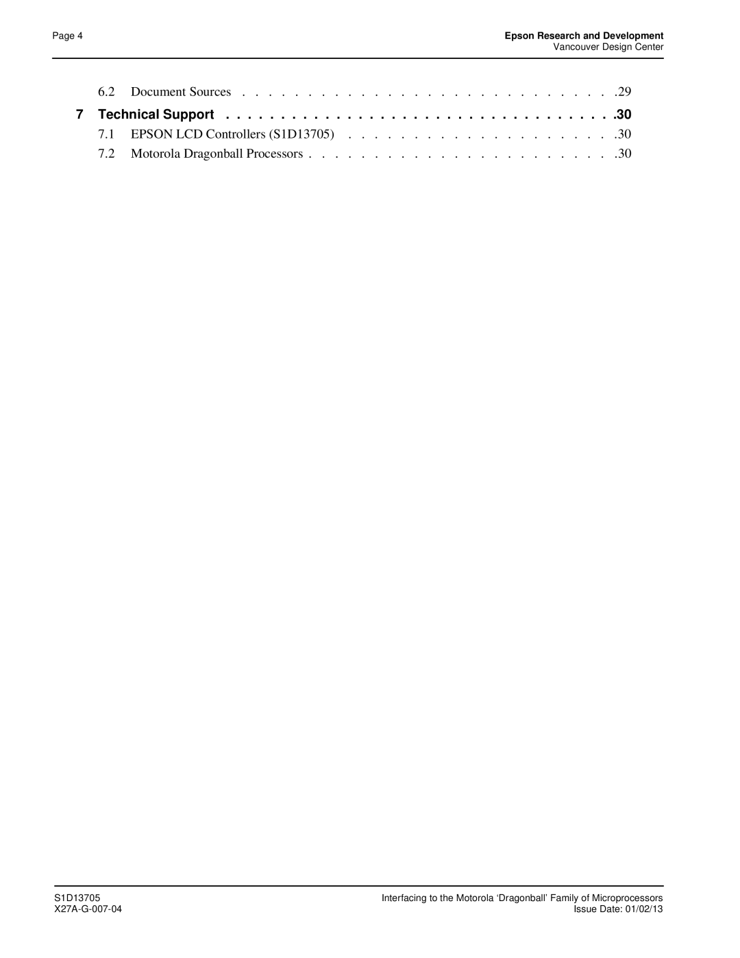 Epson S1D13705 technical manual Technical Support 