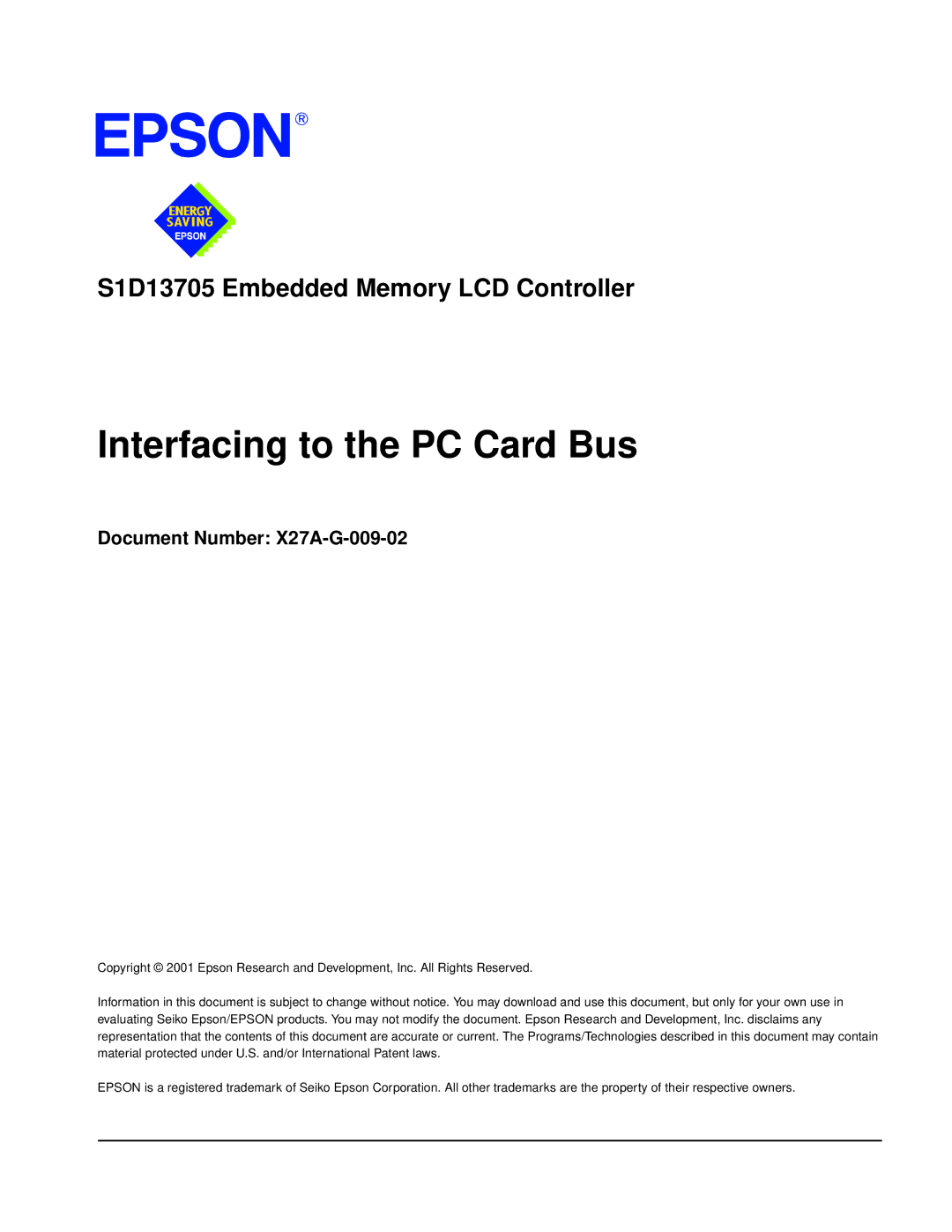 Epson S1D13705 technical manual Interfacing to the PC Card Bus, Document Number X27A-G-009-02 