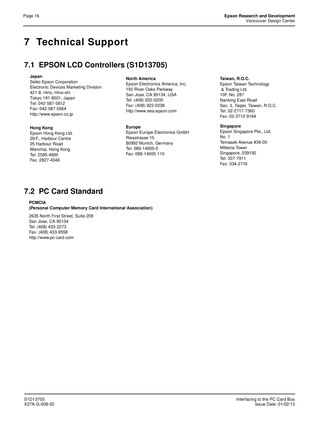 Epson S1D13705 technical manual PC Card Standard, Pcmcia 