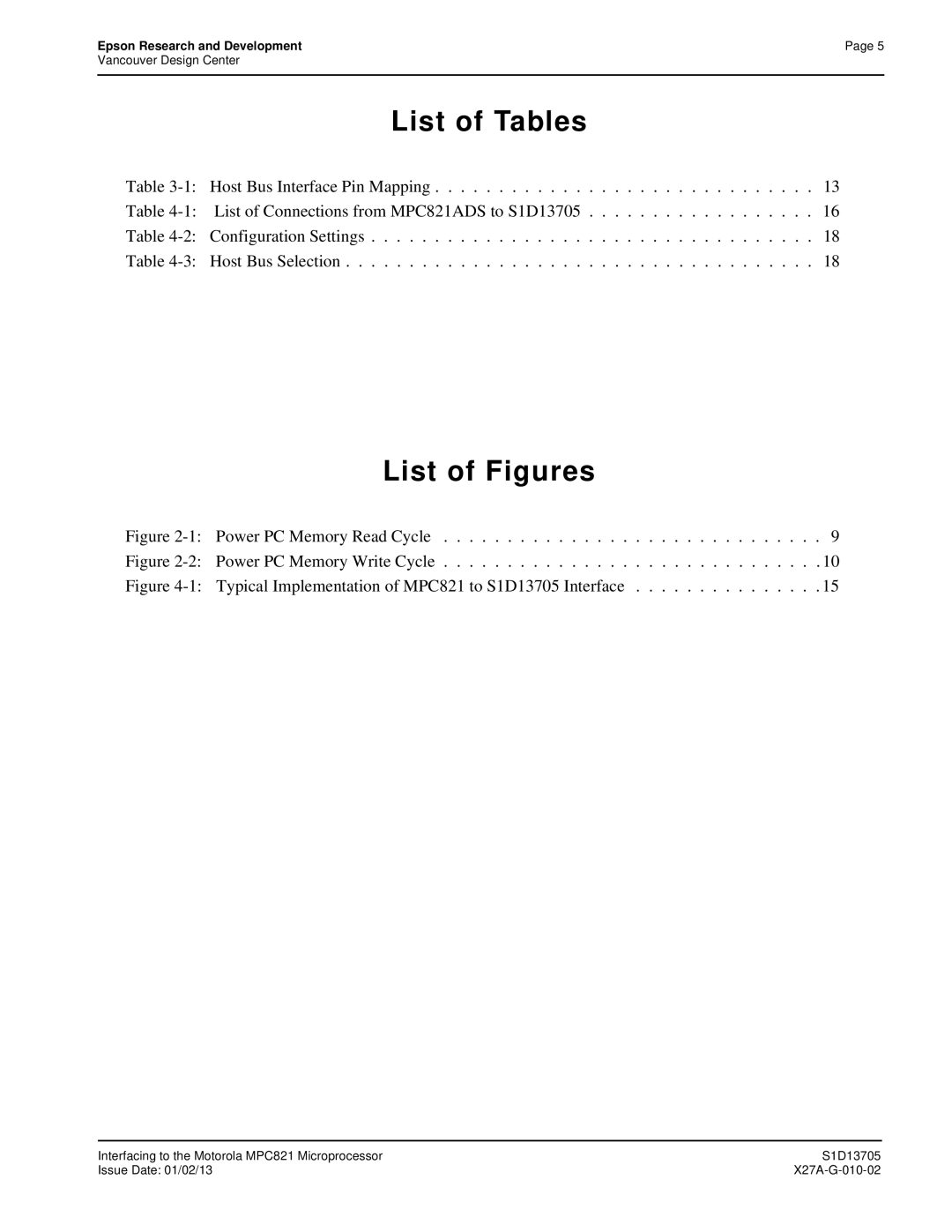 Epson S1D13705 technical manual List of Tables 