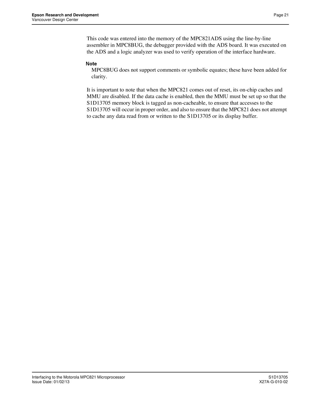 Epson S1D13705 technical manual Epson Research and Development 