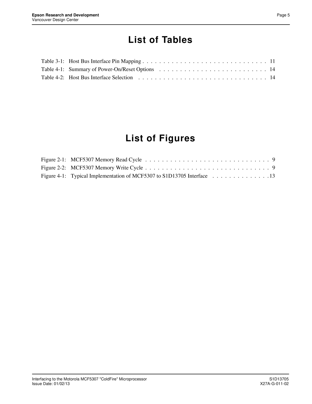 Epson S1D13705 technical manual List of Tables 